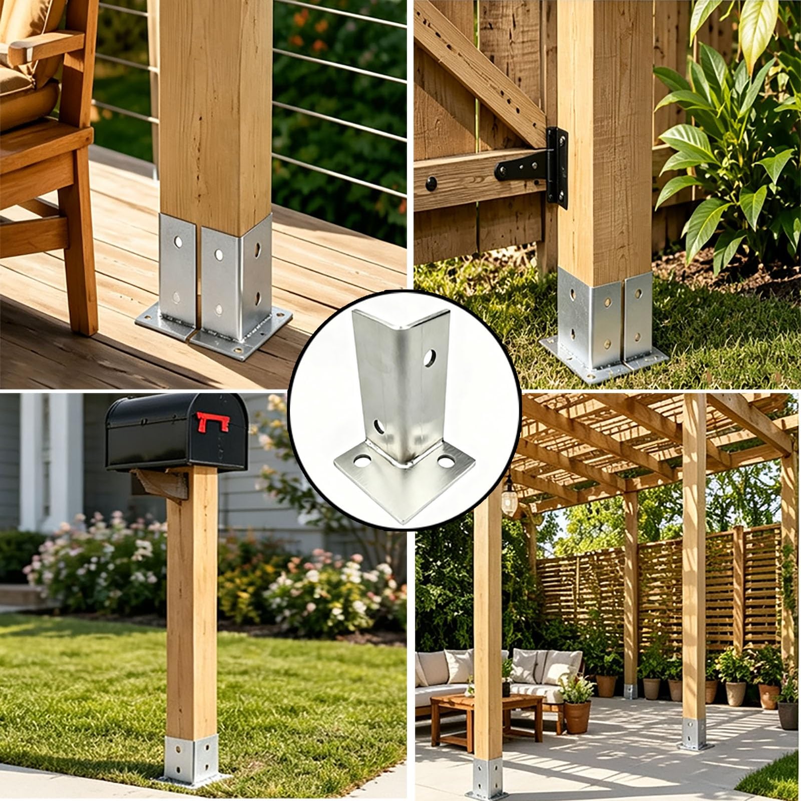 Soporte para Poste Base para Postes de Madera Soportes para Postes De Cerca para Postes De Metal A Madera | /2 Piezas 4 Piezas/ Ajustable/ Reversible/ Sin Excavación, Pérgola, Bandera(4pc)