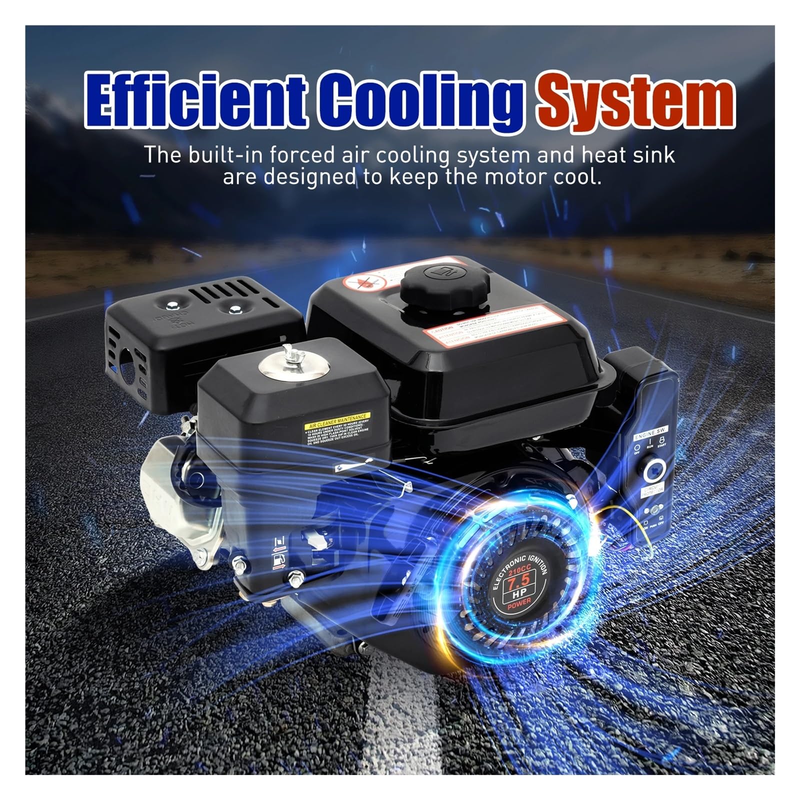 Motor De Gasolina 4 Tiempos, 7,5 HP, 210 CC, Monocilíndrico, Apto For Karts Y Generadores Rendimiento Potente
