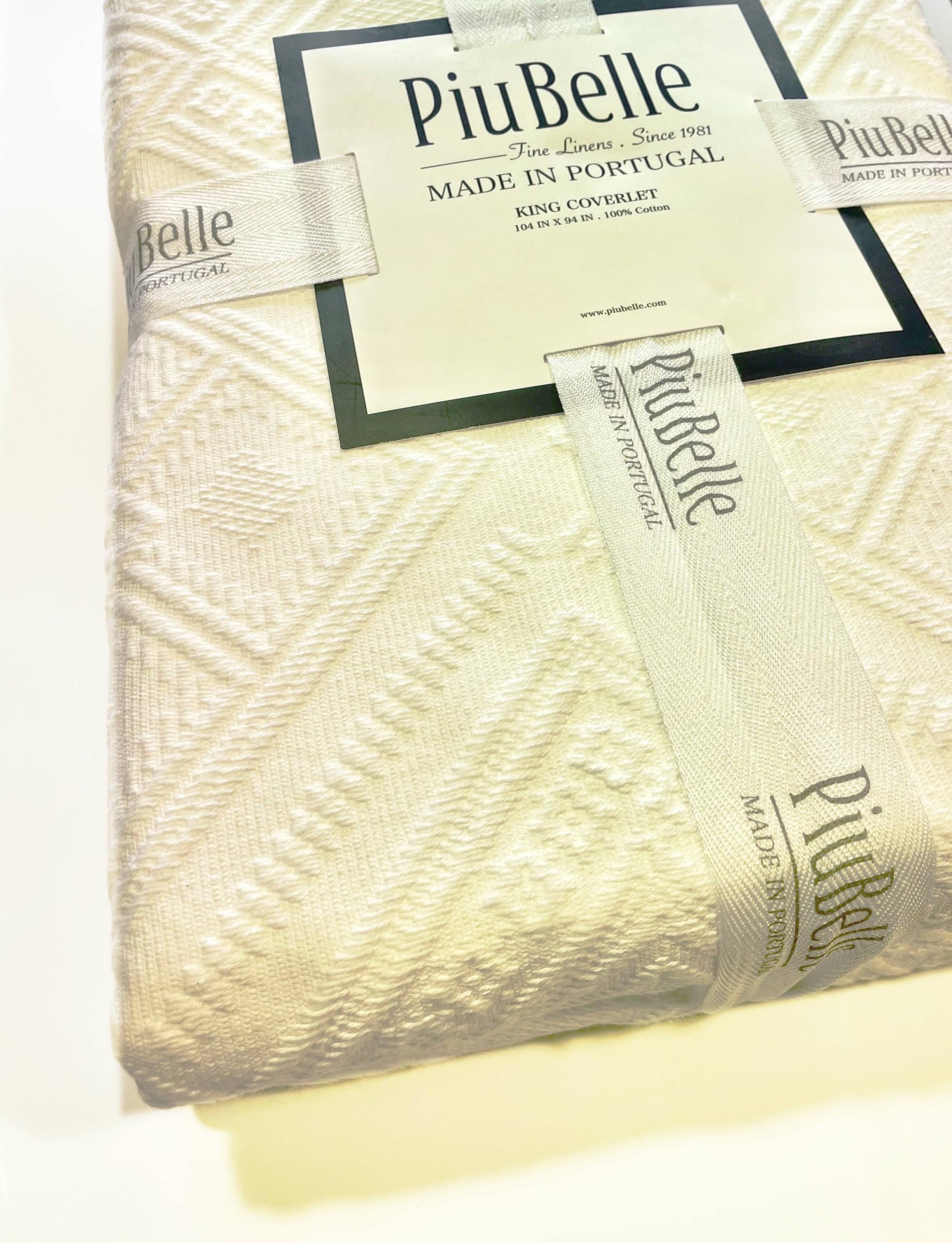 HOME GOODS Piubelle Piu Belle Portugal 100% Cotton-Hotel Luxury Matelasse All Season, Lightweight Quilt Coverlet Bedspread Textured Raised Patterns (King (U.S. Standard), Cassandra), White