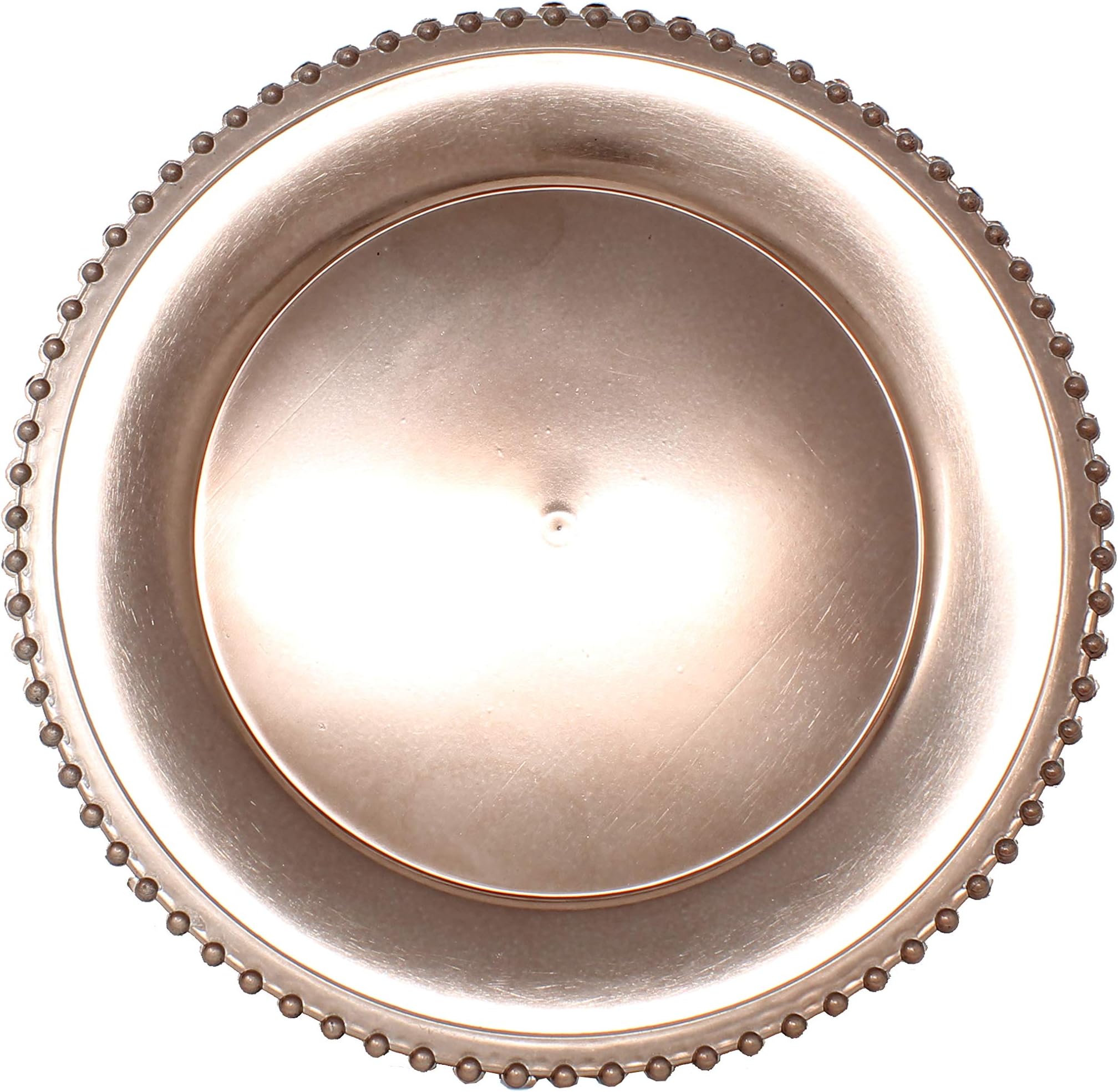 Ms Lovely Metallic Foil Charger Plates with Beaded Rim - Set of 6 - Made Thick Plastic - Rose Gold