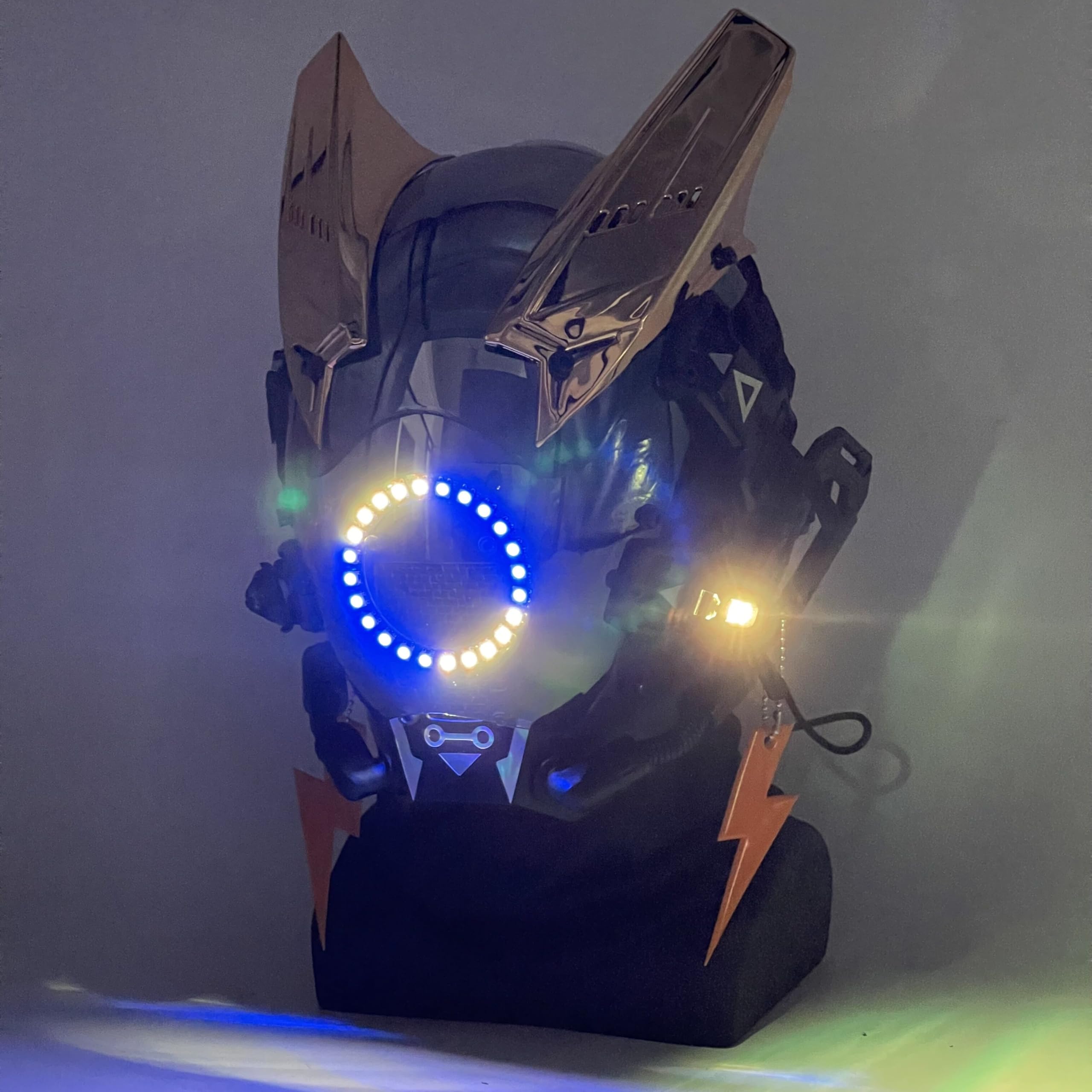 Masque punk futuriste réglable M-Clasp Series avec lumière bleue LED pour Halloween, soirées à thème et festivals de musique