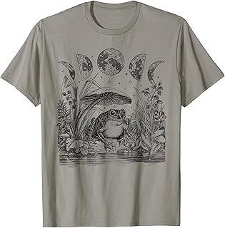 Cottagecore Aesthetic Frog Styles Cute Cottagecore Aesthetic Frog Mushroom Moon Witchy Vintage T-Shirt