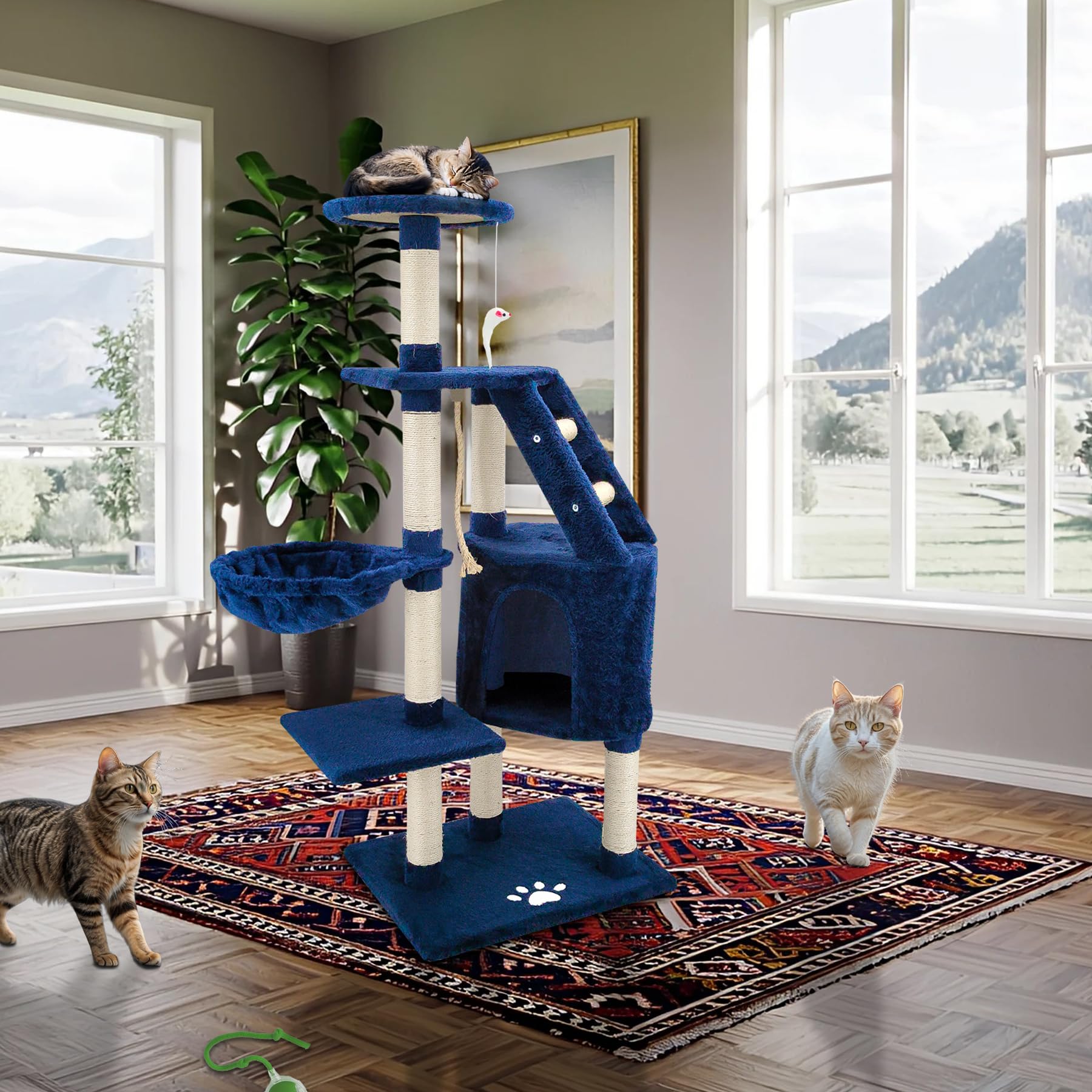 Tiragraffi Per Gatti Beltom 120cm Con Corde Sisal E Cuccia - Grigio - Foto 2