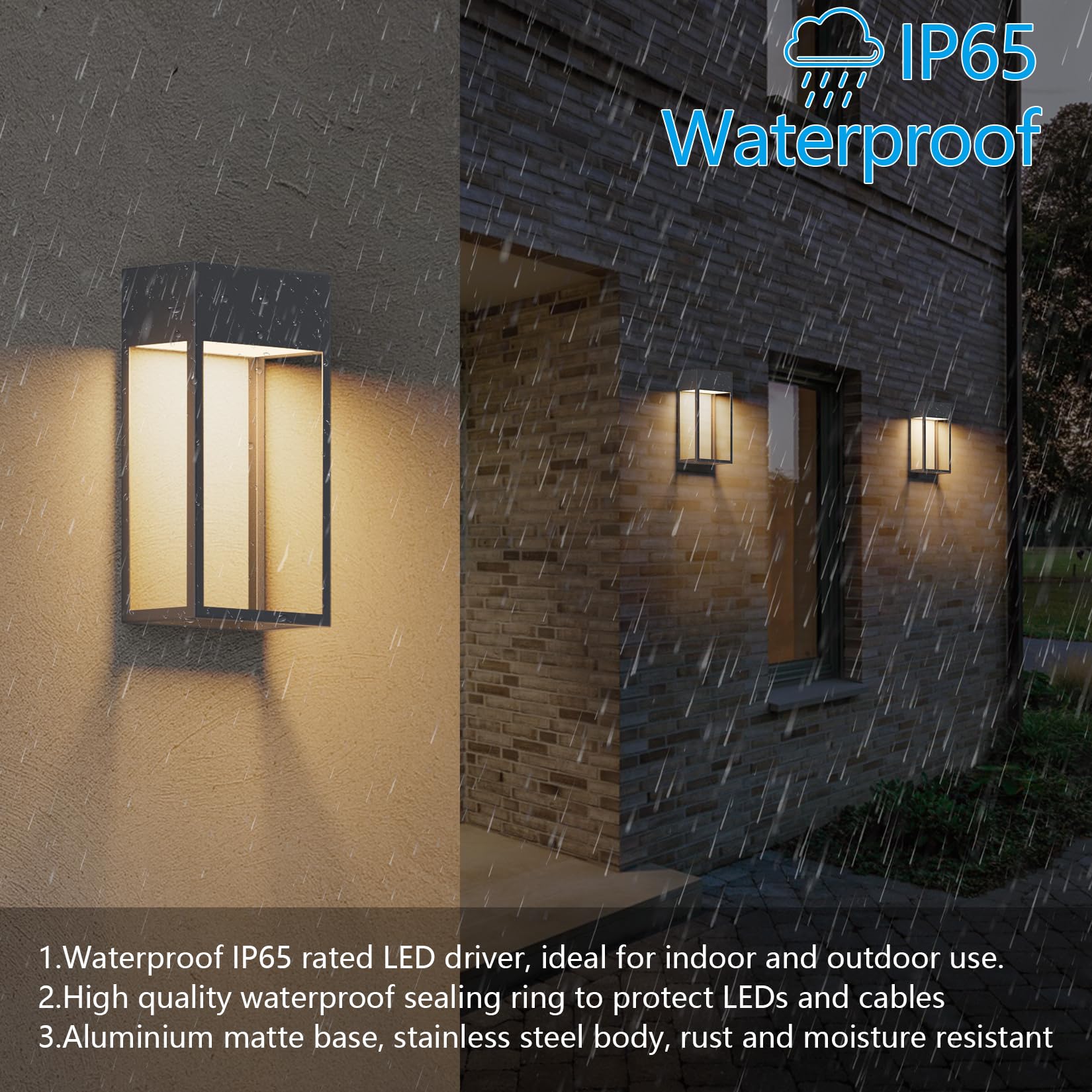Klighten 24 W LED kinkiet zewnętrzny, 3000K kinkiet, IP65 nowoczesna lampa ścienna aluminiowa, do ogrodu/tarasu/patio, 1545LM, ciepła biel, antracyt