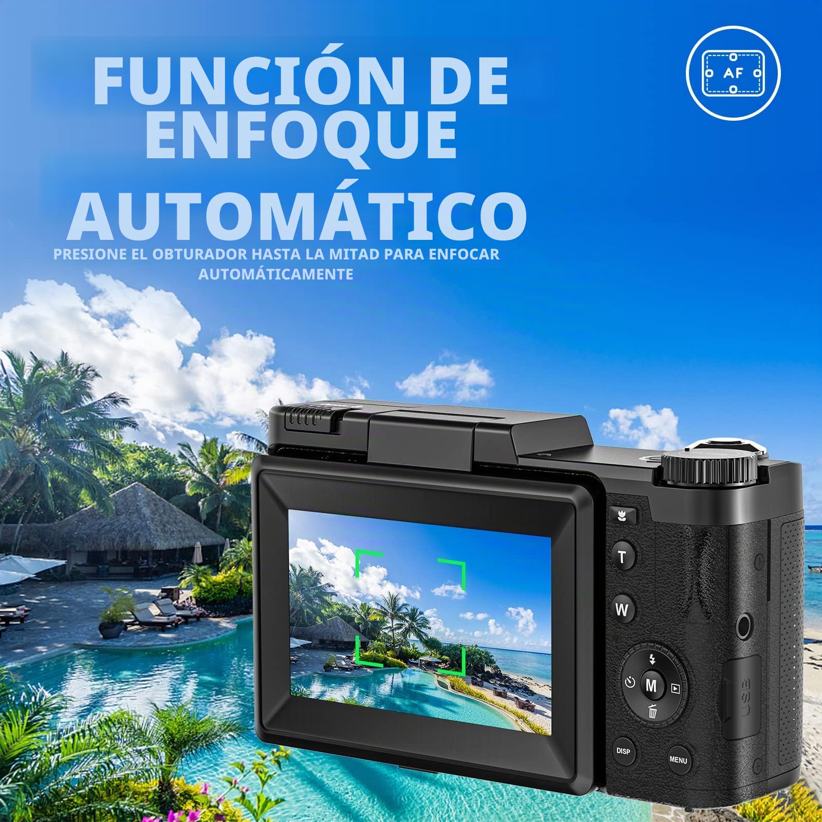 SWAGITLOUD Cámara Digital 4K 48MP Vlogging para YouTube con Zoom Digital 16X, Función Macro y Flash Elevable, Compacta con Pantalla Abatible de 3 Pulgadas 180°, Tarjeta TF de 32 GB, 2 Baterías, Negra