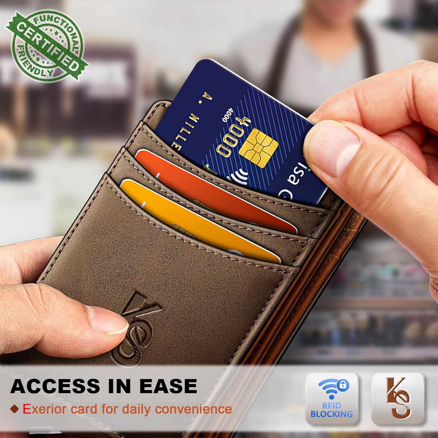 KEMISANT Men Wallet, Slim Leather Wallet Money Clip Magnetic Closure ID Windows 14Cards RFID Blocking