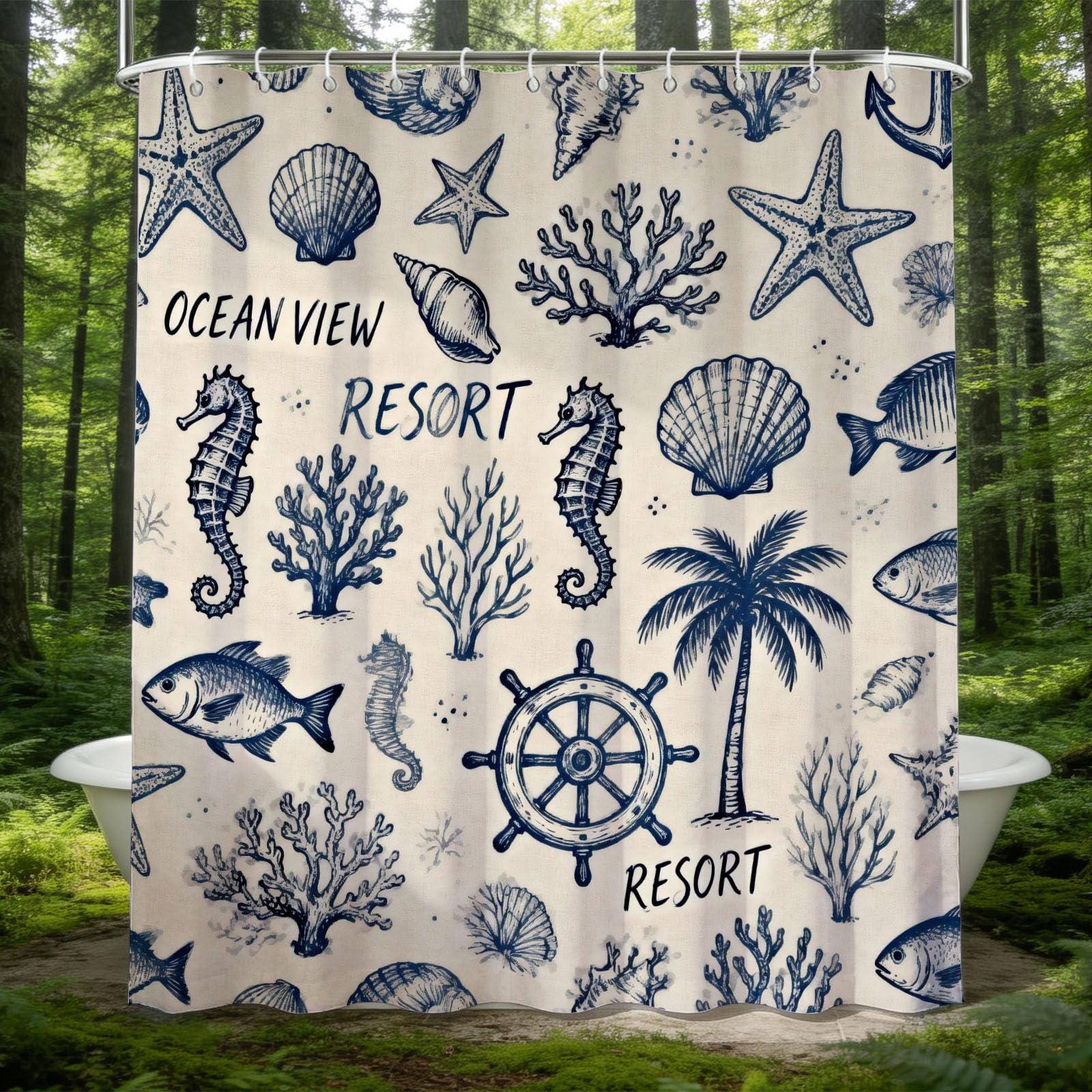 Hongduo 3D Cartoon Ocean Shower Curtain for Stalls Bathtubs Ocean Style Bathroom Decor Shower Curtain Set Polyester Fabric Waterproof 180x200cm/71X79 Inch with Hooks