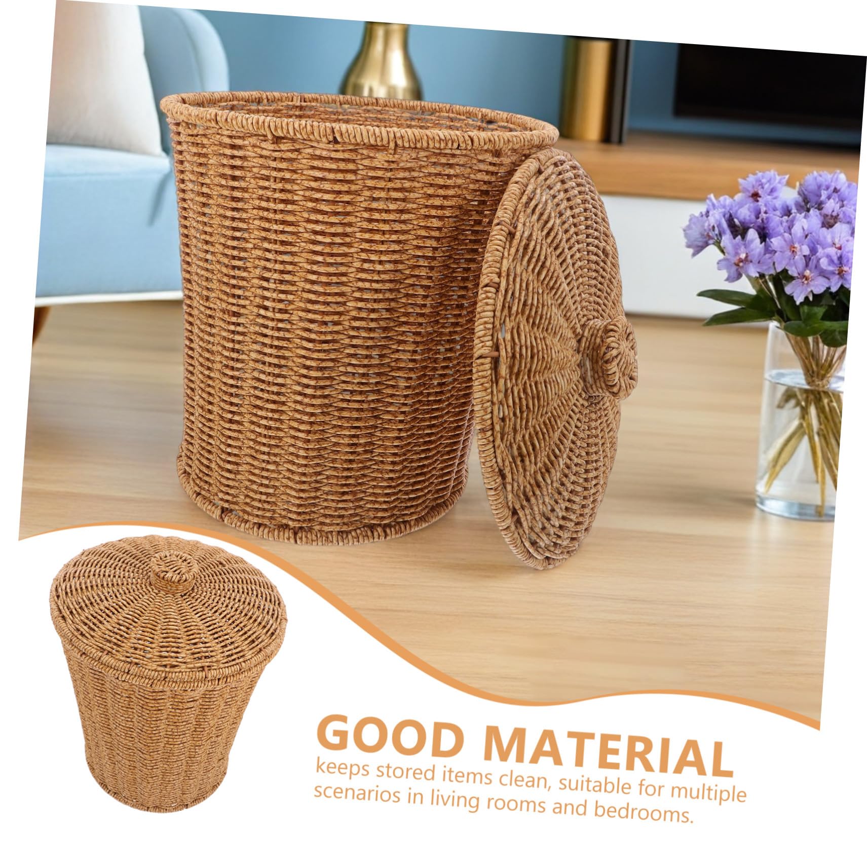 STOBAZA Panier De Rangement Tressé Main Avec Couvercle Imitation Rotin Pour Maison Panier De Rangement Tressé Pour Jouets