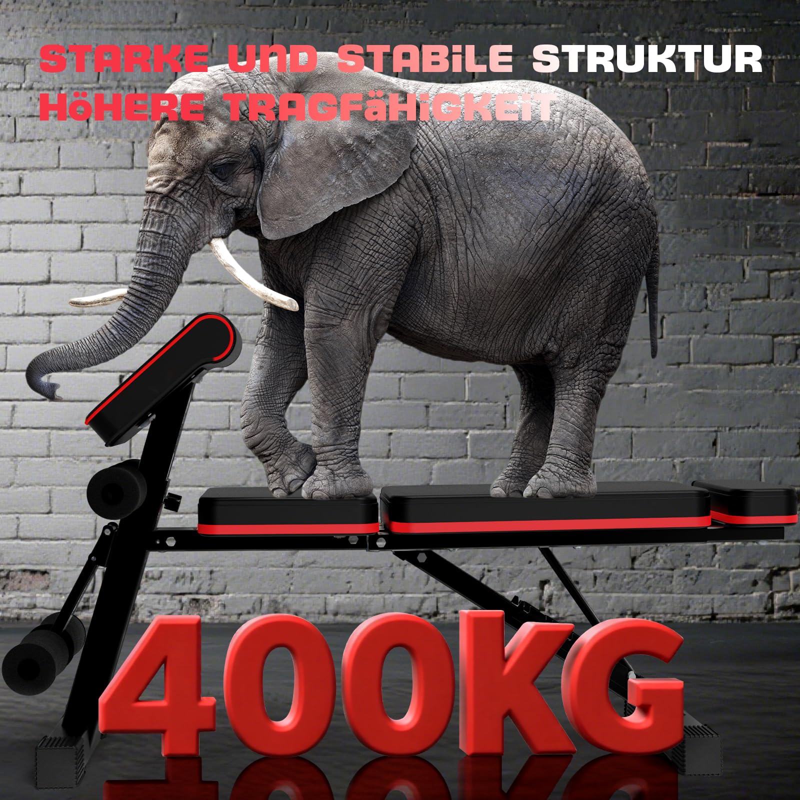 Hantelbank Klappbare Verstellbare 400 kg Kapazität, 12 in 1 Fitnessbank Multifunktionale mit Beinstrecker und Preacher-Curl-Polster, Trainingsbank für das Heim-Fitnessstudio und Ganzkörpertraining