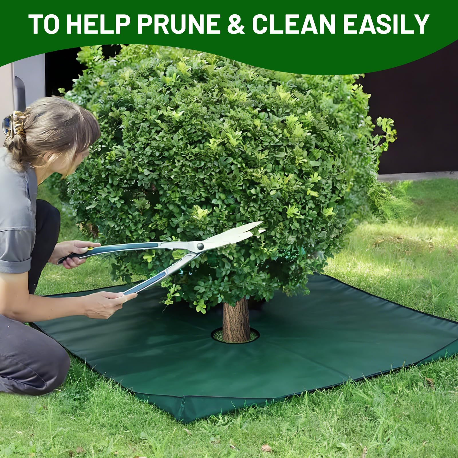 DBREAKS Telone paesaggistico per potatura 200 x 200 cm con Foro da 30 cm, Tappetino per Piante da Taglio, Angoli ha Fibbie angolari per Un Facile Fissaggio Intorno ad arbusti e Alberi(Verde Scuro)