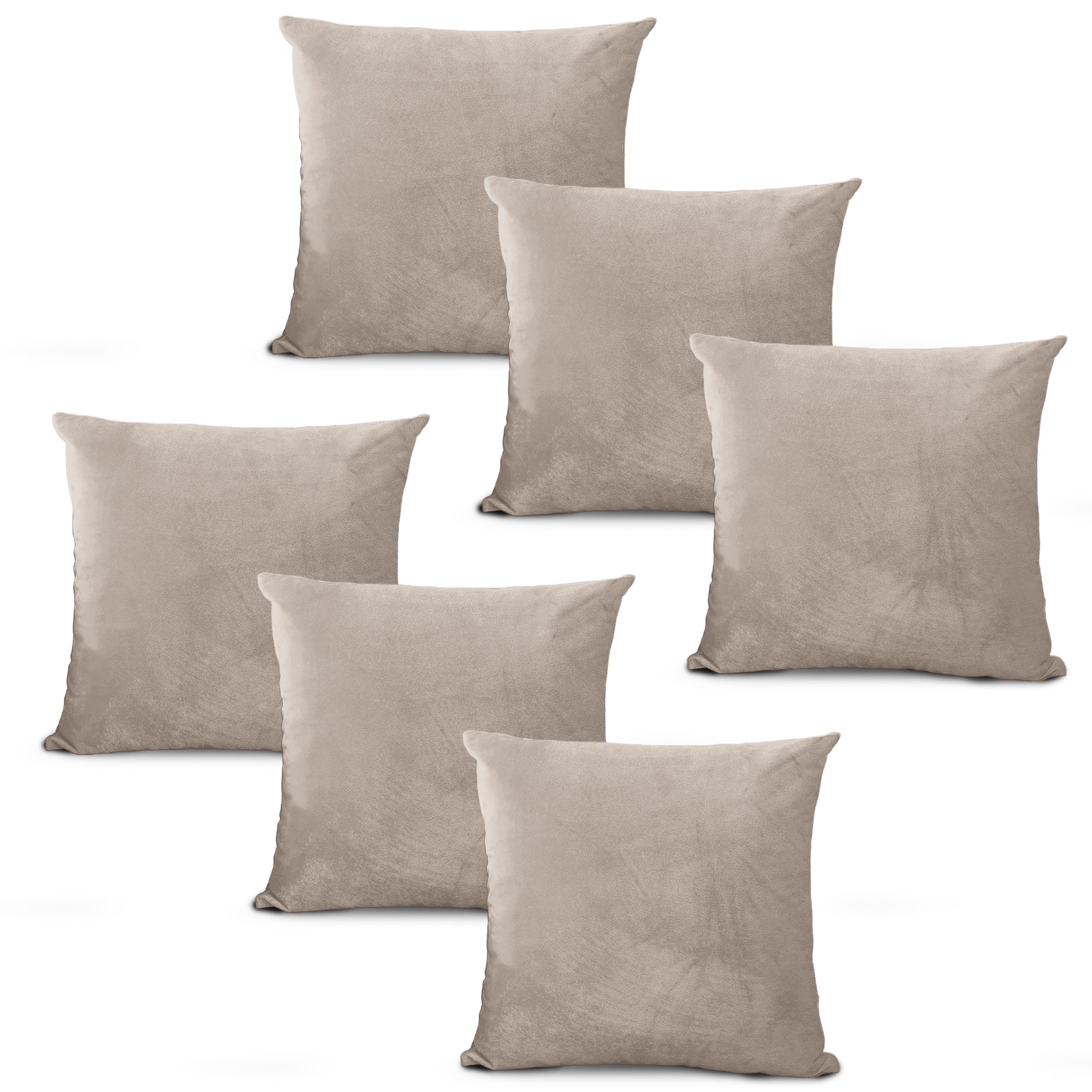 Hafaa Velvet Cushions with Covers Included Sets 12 (6 Beige Cushion Covers, 6 Cushion Inserts 45cm x 45cm) Luxury Decorative Fluffy Square Throw Pillow Case Sofa Cushion with Invisible Zipper โ image 1