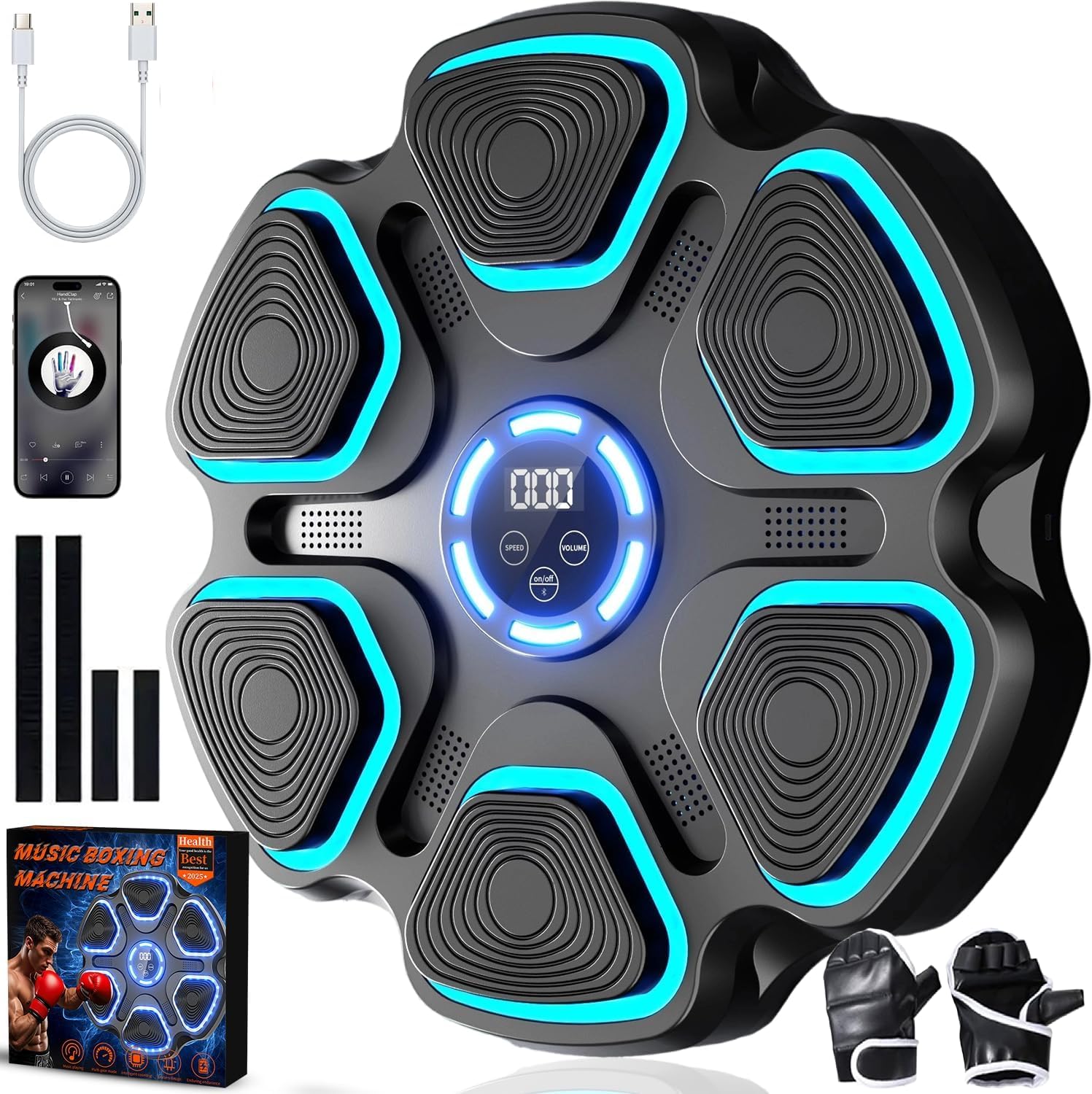 Purova Music Boxing Machine Bluetooth, 9 Velocità, 11 Modalità, Luci LED | Contatore LCD dei Colpi, Musica Bluetooth e Luci LED per un Allenamento Interattivo con Adulti e Bambini