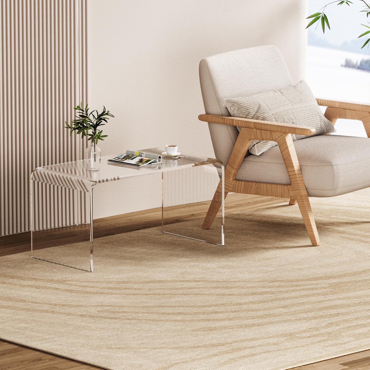 Premium Acrylic Coffee Table, 32" L x 16" W x 16" H Modern Clear Coffee Table, 0.6'' Thick Rectangle Waterfall Table for Living Room, Office, Hotel, Showroom, Transparent