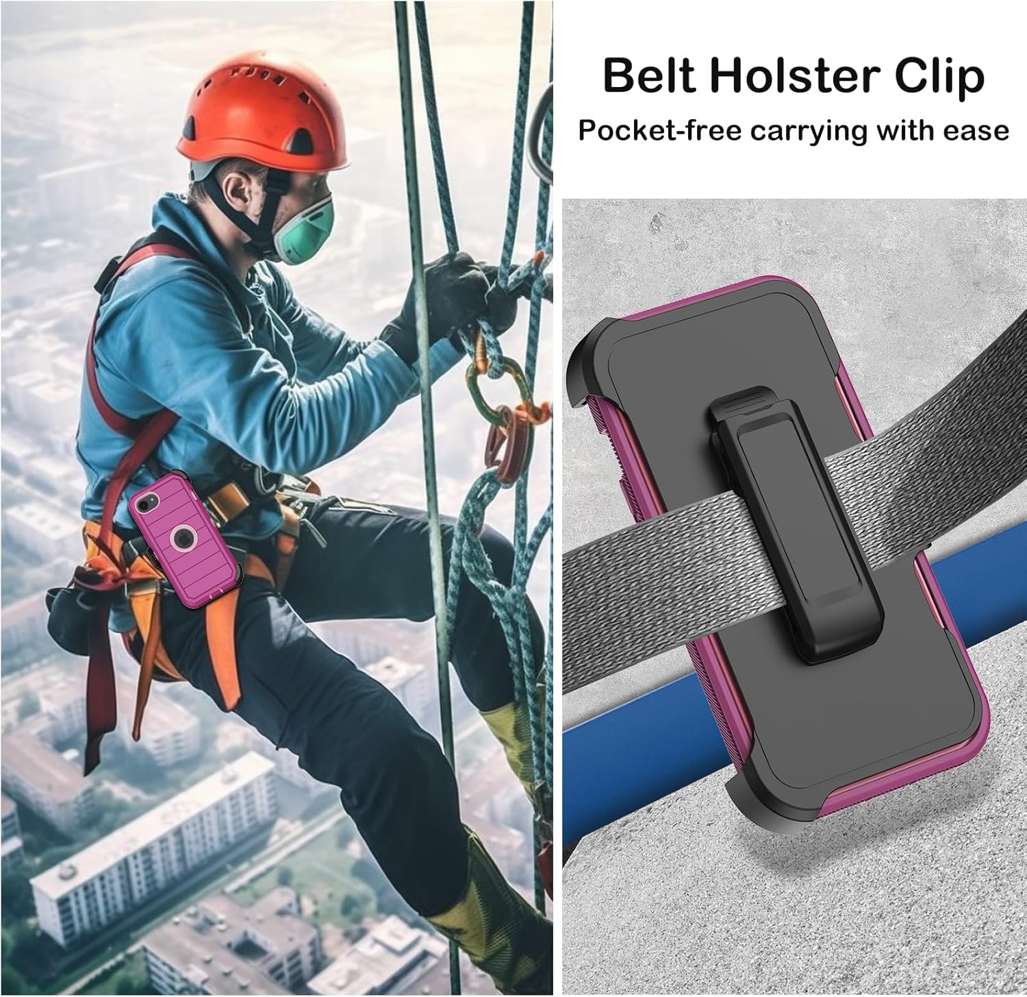 for iPhone 16e Case with Belt Clip Holster,Screen Protector X2,Heavy Duty Shockproof Drop Protection Military Grade 3 Layers Full Covered Rugged Durable Phone Cover for Apple 16e (Burgundy) - Image 6