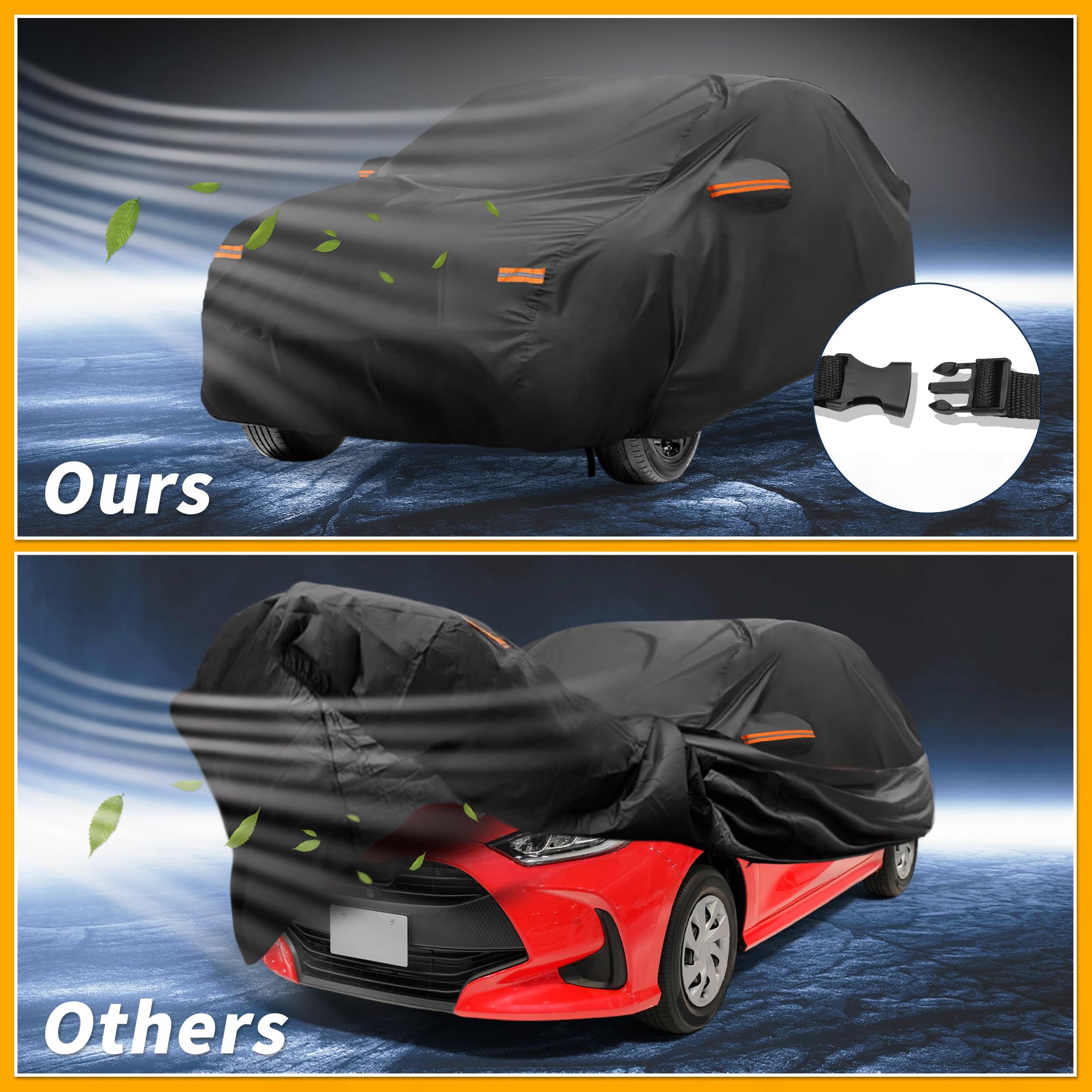 Partuto All-Weather Waterproof Car Cover - UV-Resistant Outdoor Full Exterior Protection for Toyota Yaris 190T-PU Black with Right — view 5