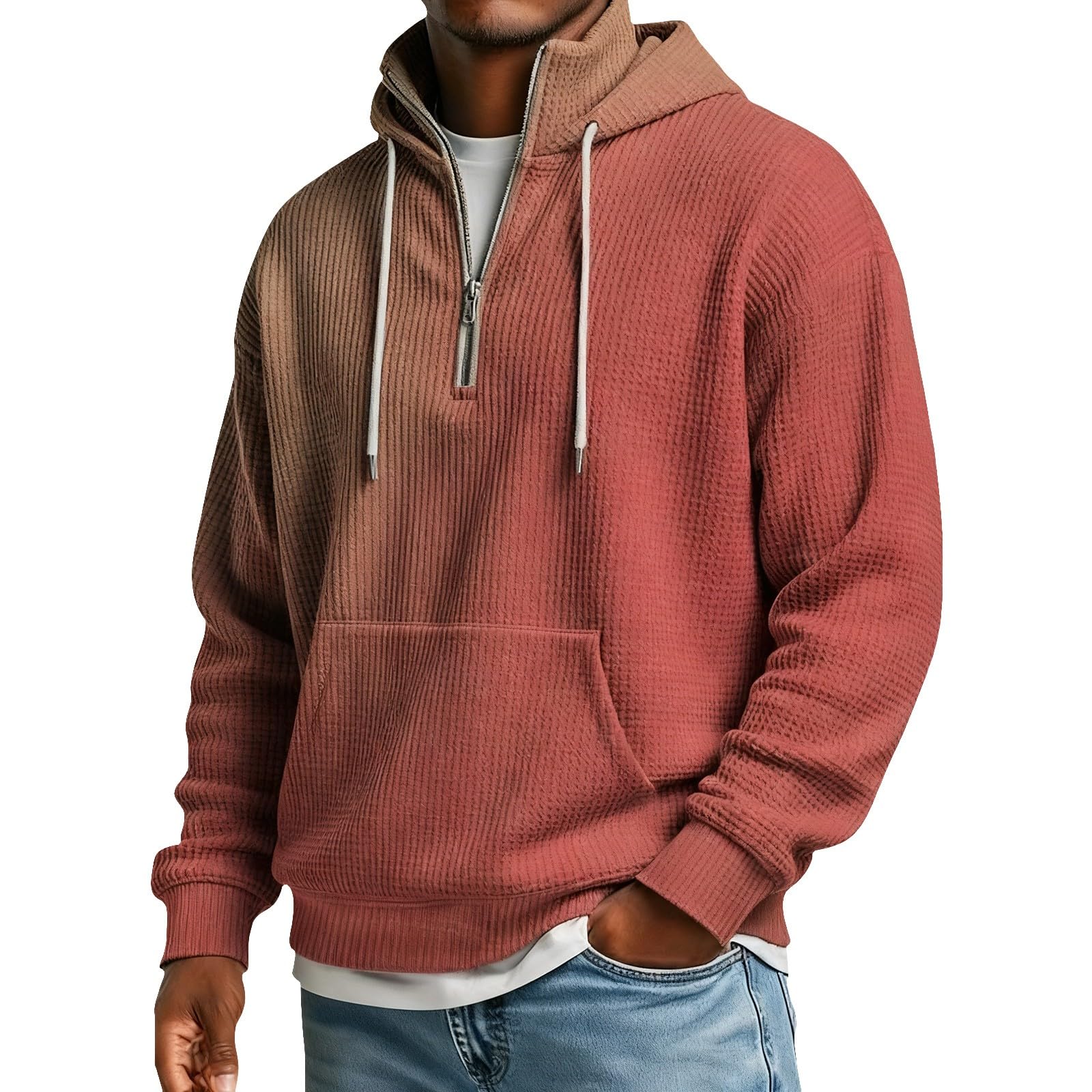 Sudaderas Hombres con Capucha Sudadera De Manga Larga Botones para Hombre, Estilo Casual Otoño E Invierno. Impermeable Hombre (Brick Red, M) Ropa Trabajo Deporte Gimnasio Chaqueta