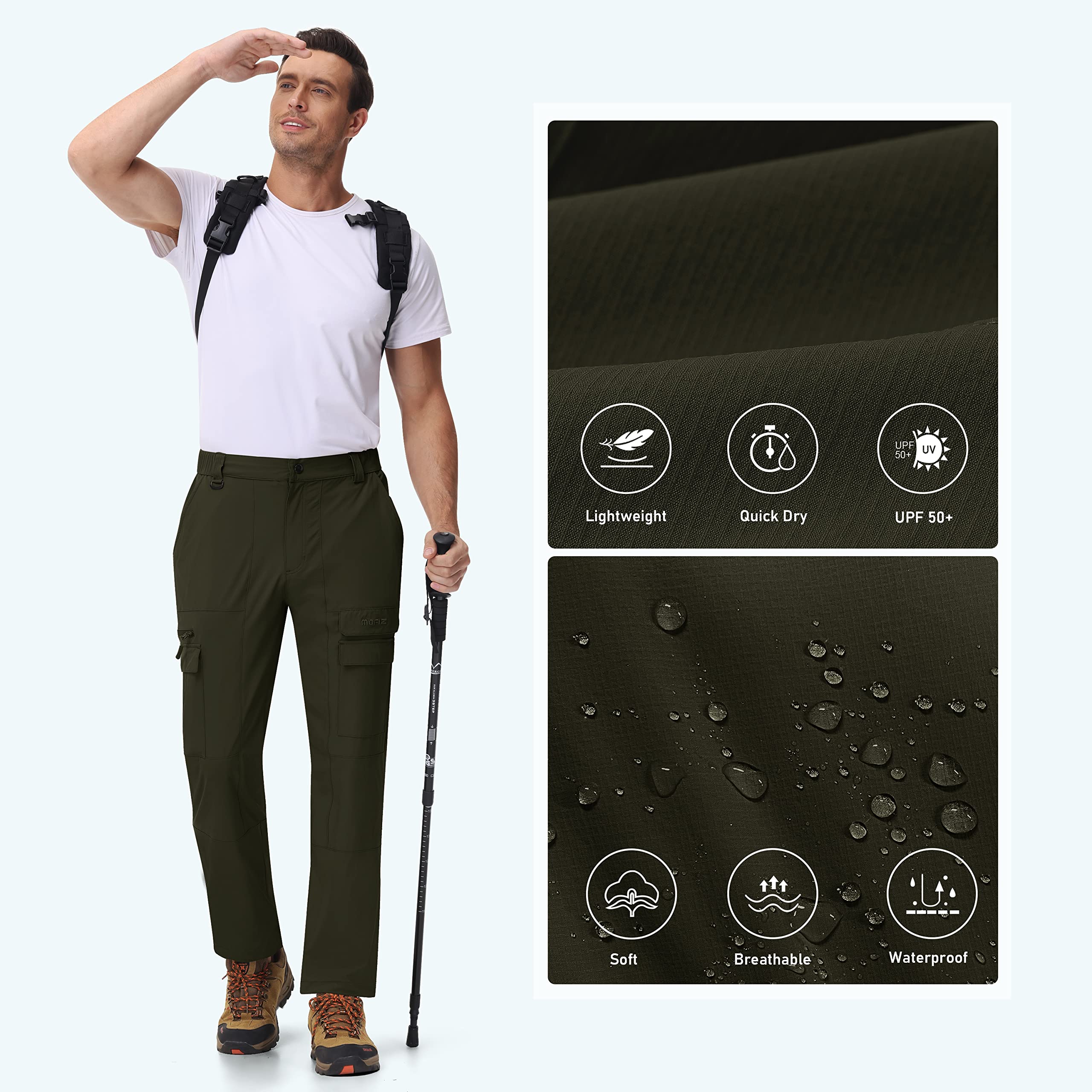 MoFiz Uomo Pantaloni da Trekking Leggeri Cargo Pantaloni Escursionismo Montagna Lavoro Outdoor Pants ad Asciugatura Rapida con 7 Tasche