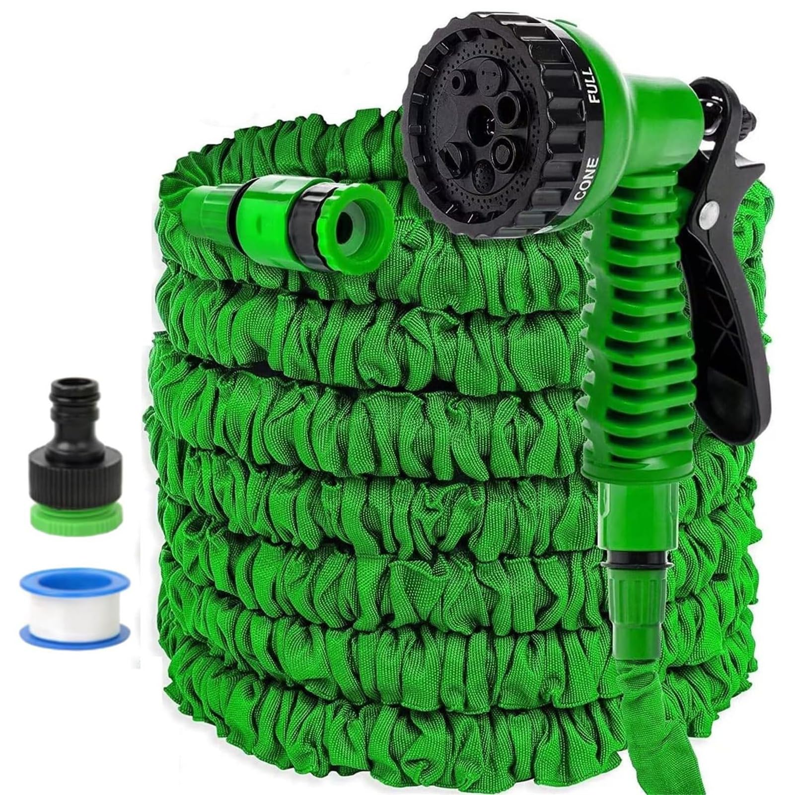 QSZTJJ 25ft/50ft/75ft/100ft/125ft Expandable Garden Hose Pipe, Garden Hose Pipe Expandable Garden Hose with 3/4", 1/2" Fittings,Garden Hose with 7 Function Spray Nozzle (175FT(52.5m),Green)
