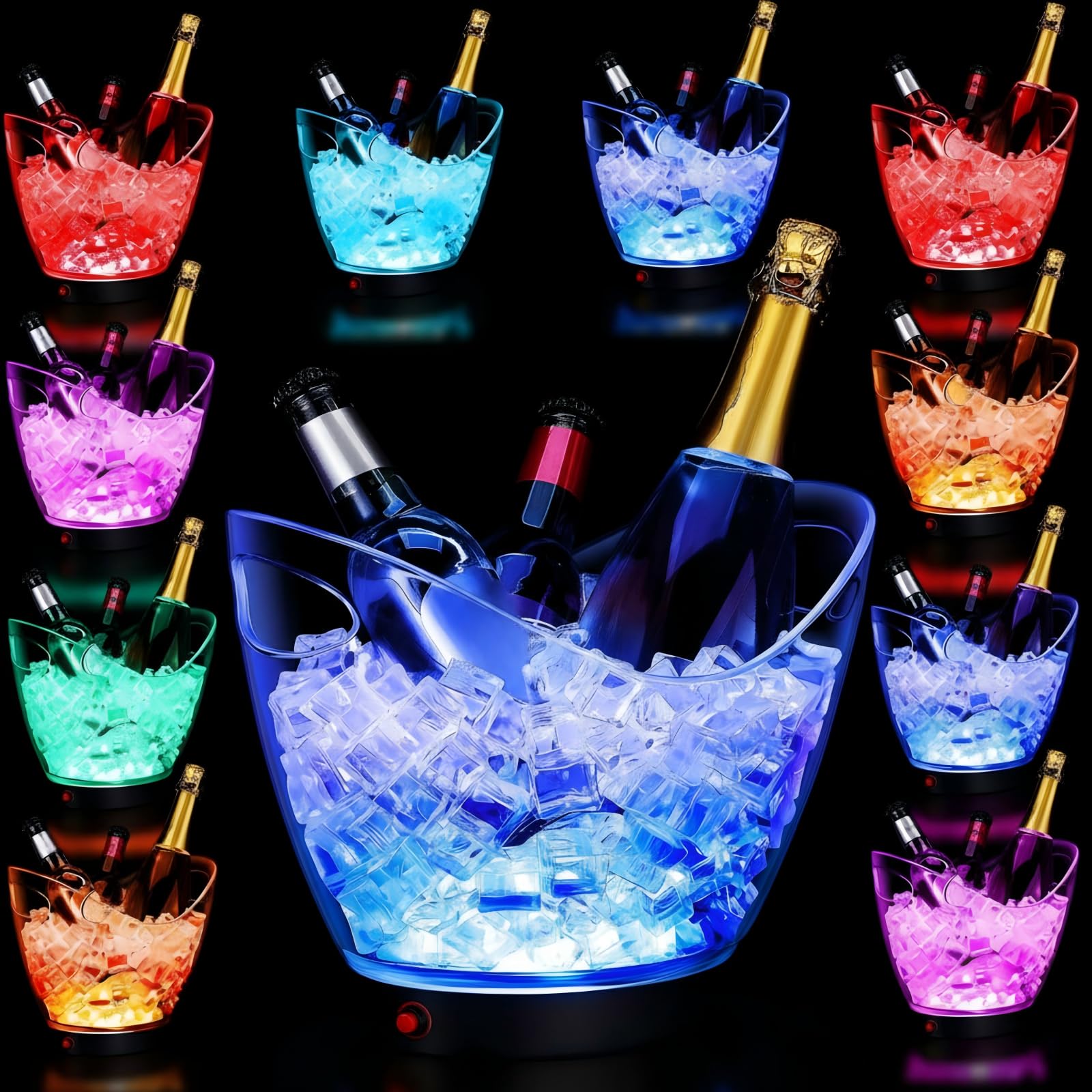 Photo 1 of Umigy 10 Pcs LED Ice Buckets 2l Clear Plastic Beer Buckets with LED Light RGB Colors Changing Cooler Ice Container with Stand for Party Home Bar Ktv Clubs