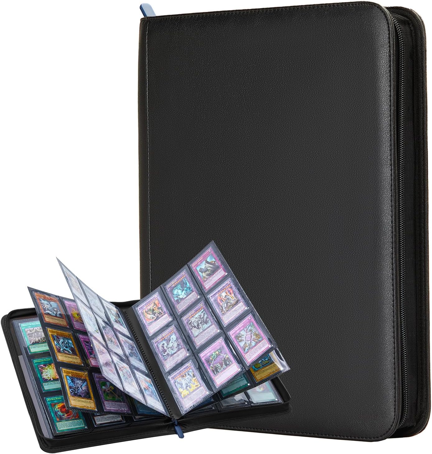 Lictin Trading Cards Album - 504 Side Loading Pocket with Leather Zipper, Card Binder Album Folder Card Collection Binder 28 Pages,18 Pockets Each Page(Black)