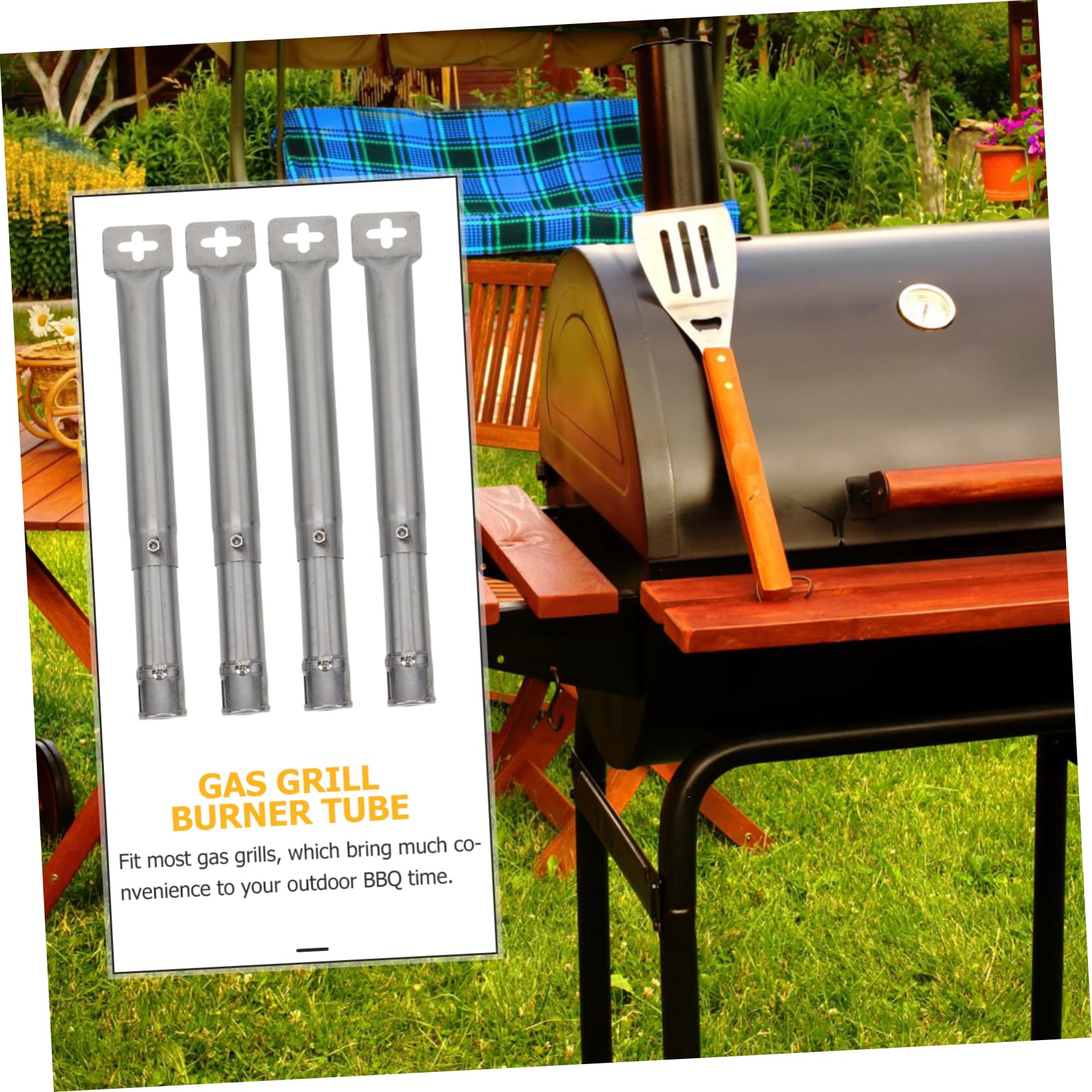 Quemador de Tubo Cruzado para Parrilla de Gas, 1 Juego de Acero Inoxidable | Plata, Estructura Simple y Uso Fácil, Calor Uniforme, Compatible Mayoría de Barbacoas de Gas
