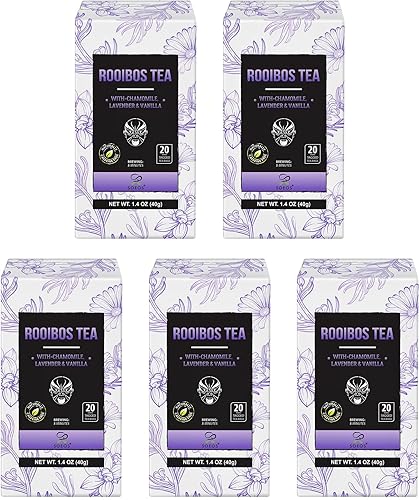 Soeos Té Rooibos, manzanilla, lavanda y vainilla, té de hierbas, 20 unidades (paquete de 5), té de hierbas naturalmente dulce, té sin cafeína, 100