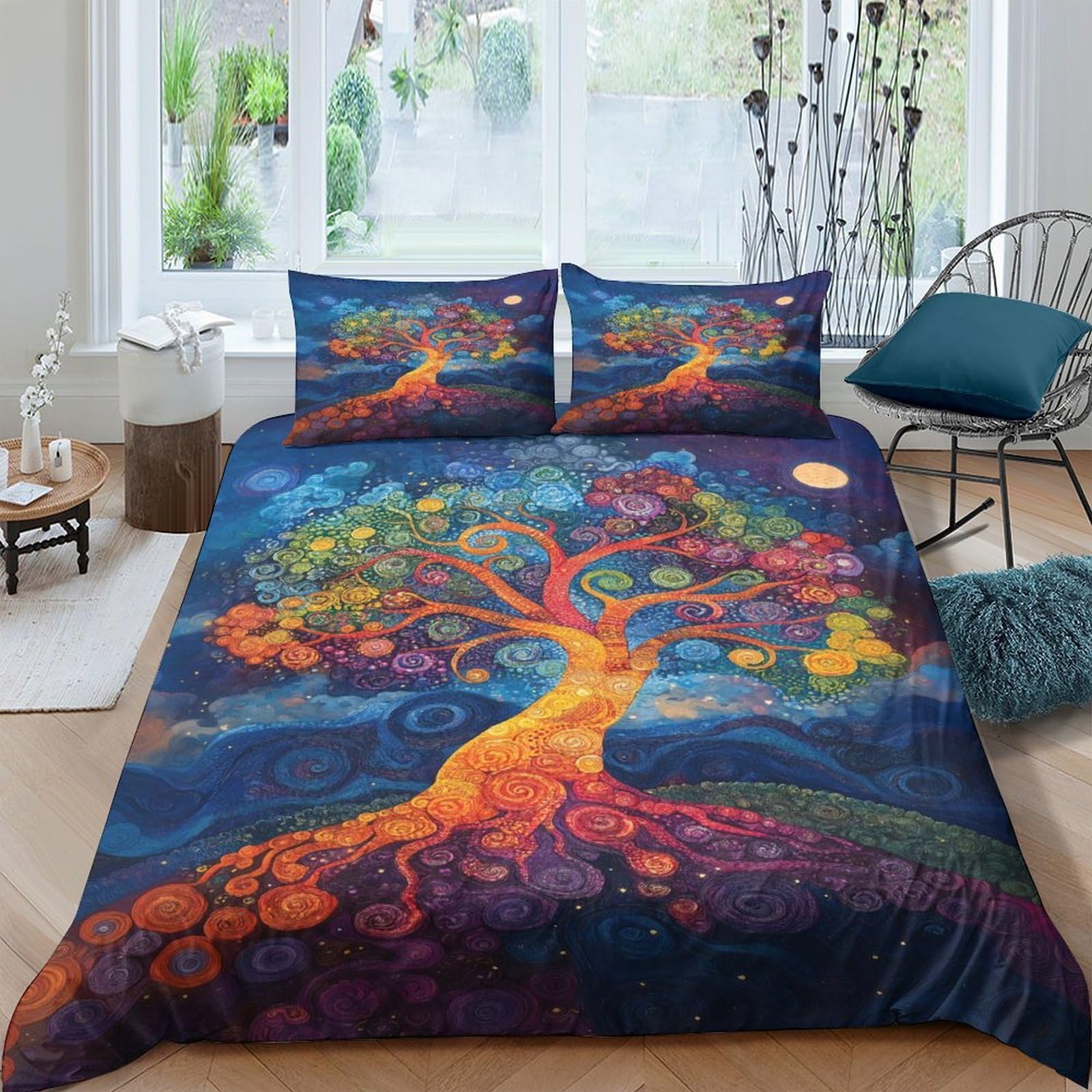 Ctjqhvkz Style-5 3D Printed Tree Of Life Fitted Sheet Microfiber Artistic Forest Bed Sheet For Bedroom Guest Room Dorm Mattress Protection Single（135X200cm）