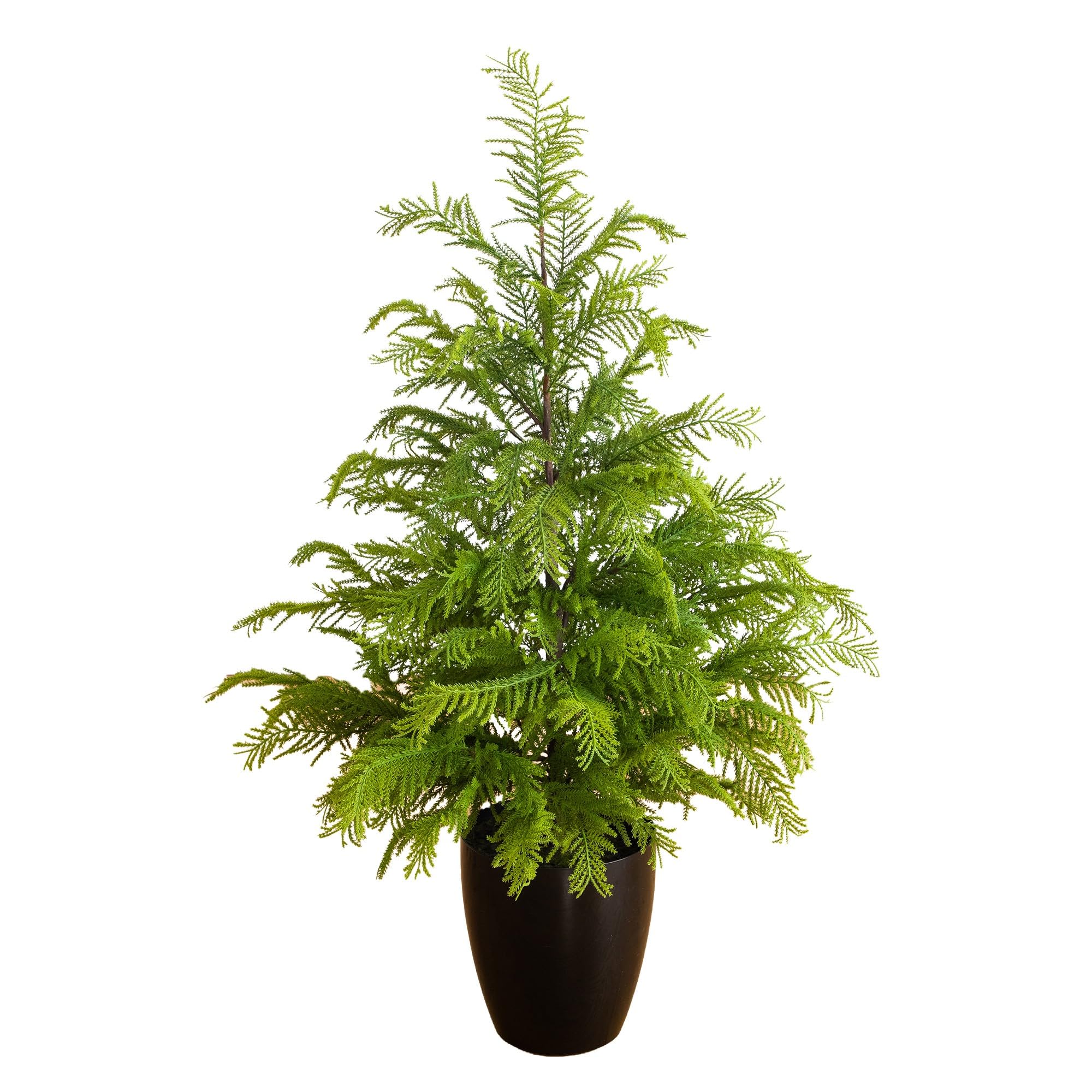 Nearly Natural 4ft. Real Touch Goldcrest Christmas Tree in Black Planter