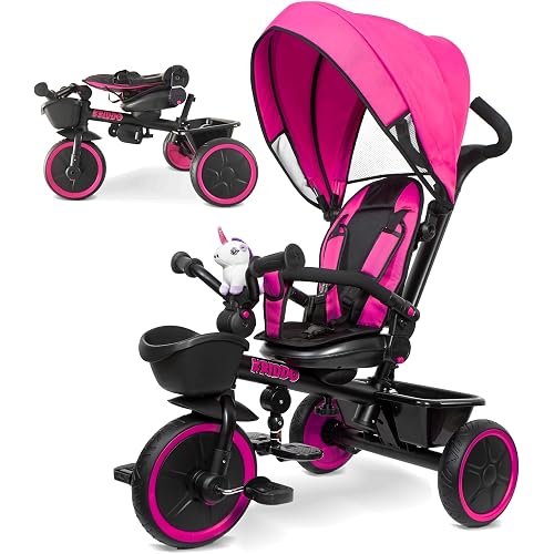 KRIDDO 7-in-1 Push Tricycle w/Parent Steering Handle, Ages 1.5 to 5 Years