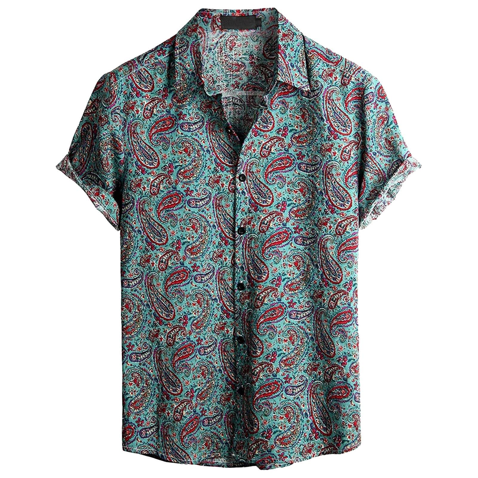 Casual Comfortable Printed Men's Tight Shirts Casual Shirt, Men's Short Sleeve Shirt, Hawaiian Shirt, Vintage Fashionable Plus Size Festival Shirt, lightblue, S