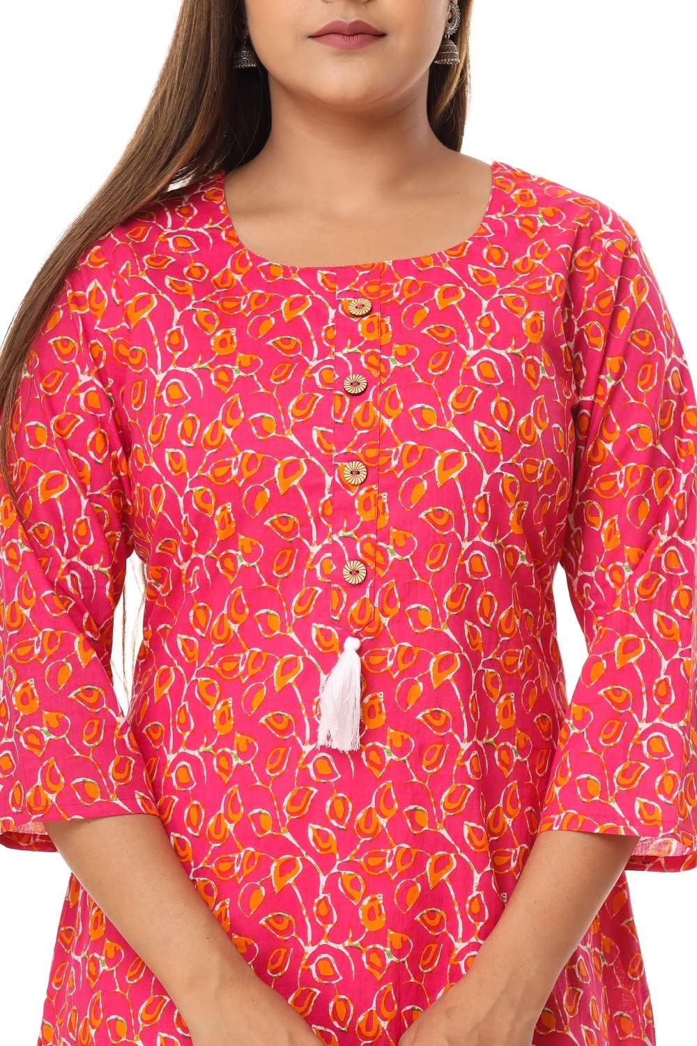 Vihaan Impex Women s Cotton Kurti Tunic Top Pink Print 3/4 Sleeve Blouse Dressy Casual Tops Blouses Indian Dresses - Image 6