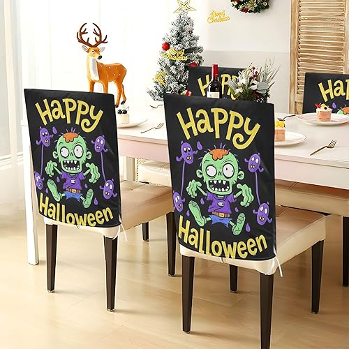 Miniatura 4 de Happy Halloween Cartoon Cute Zombie Decorative Chair Slip Covers for Home Decor Anti-Dust Kitchen Chair Covers cubre sillas para comedor Set of 6