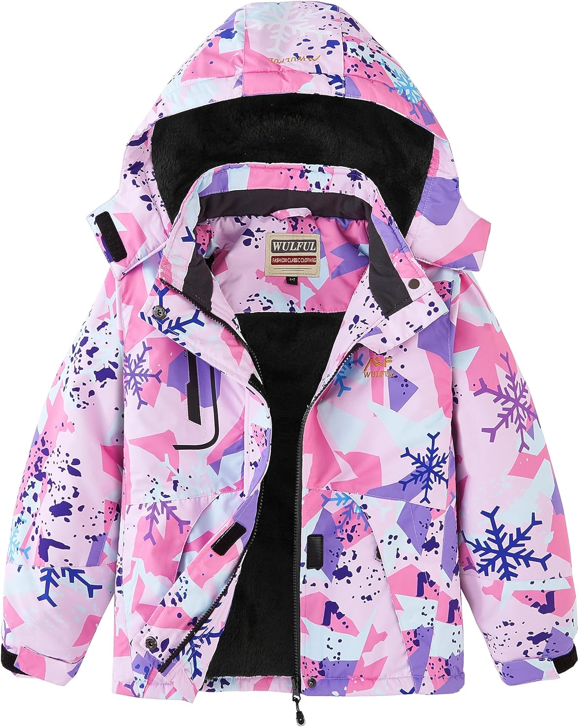WULFUL Girl's Waterproof Ski Jacket Warm Fleece Hooded Winter Snow Coat