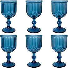 Blue Glasses Drinking Water Goblets Vintage Wine Glassware set of 6 10 Ounces for Wedding Party Bars Restaurants Home Entertaining 300ml