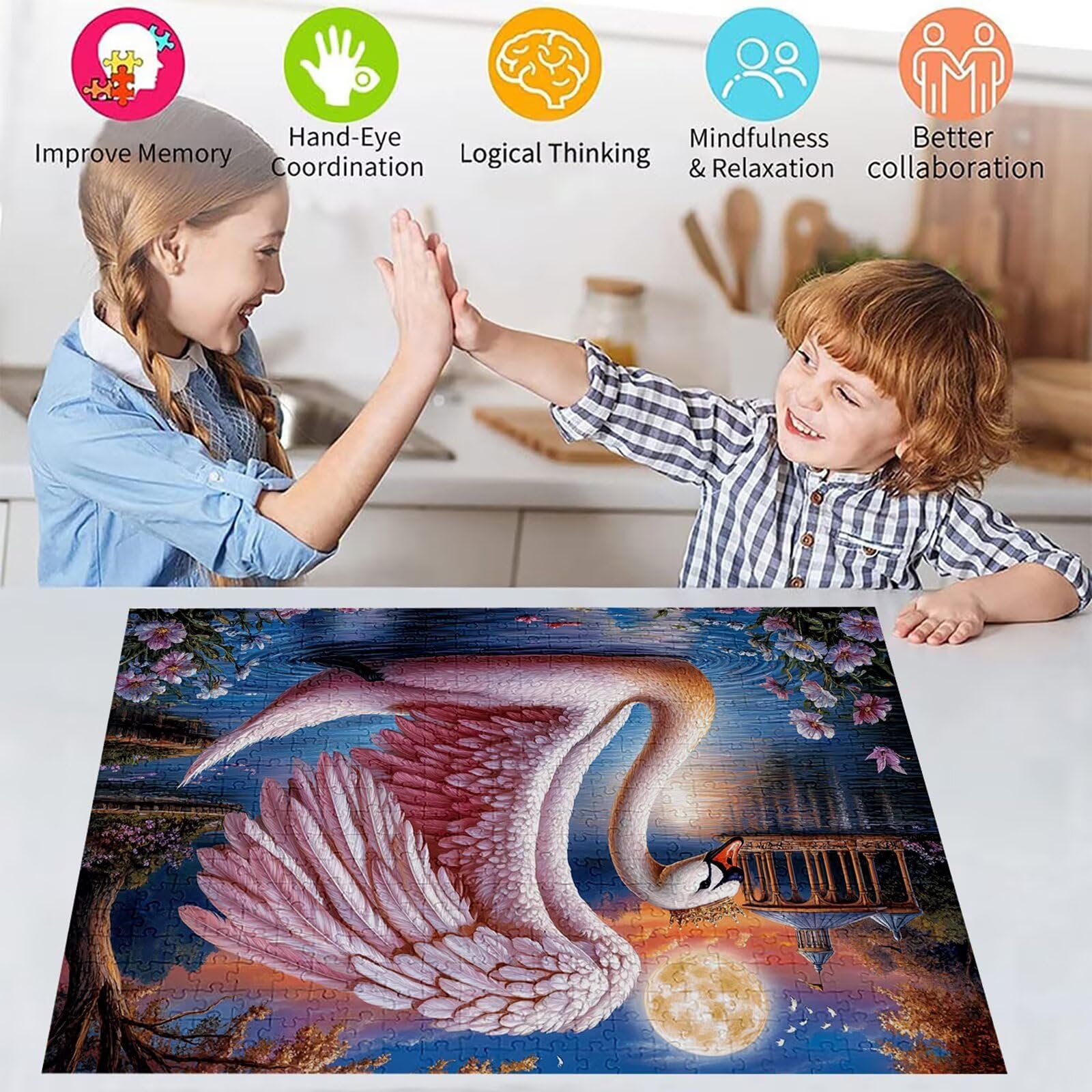 Puzzle 3000 elementów łabędź puzzle dla dorosłych księżyc 122 x 81 cm Unikalne rzemiosło klasyczne 3D drewniana układanka do rodzinnych gier aktywnych, układanka do samodzielnego wykonania nawet do