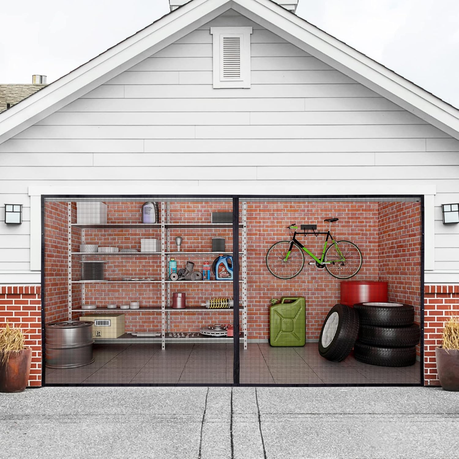 Garage Door Screen 16x7 ft Garage Screen for 2 Car Door, Double Garage Door Screens