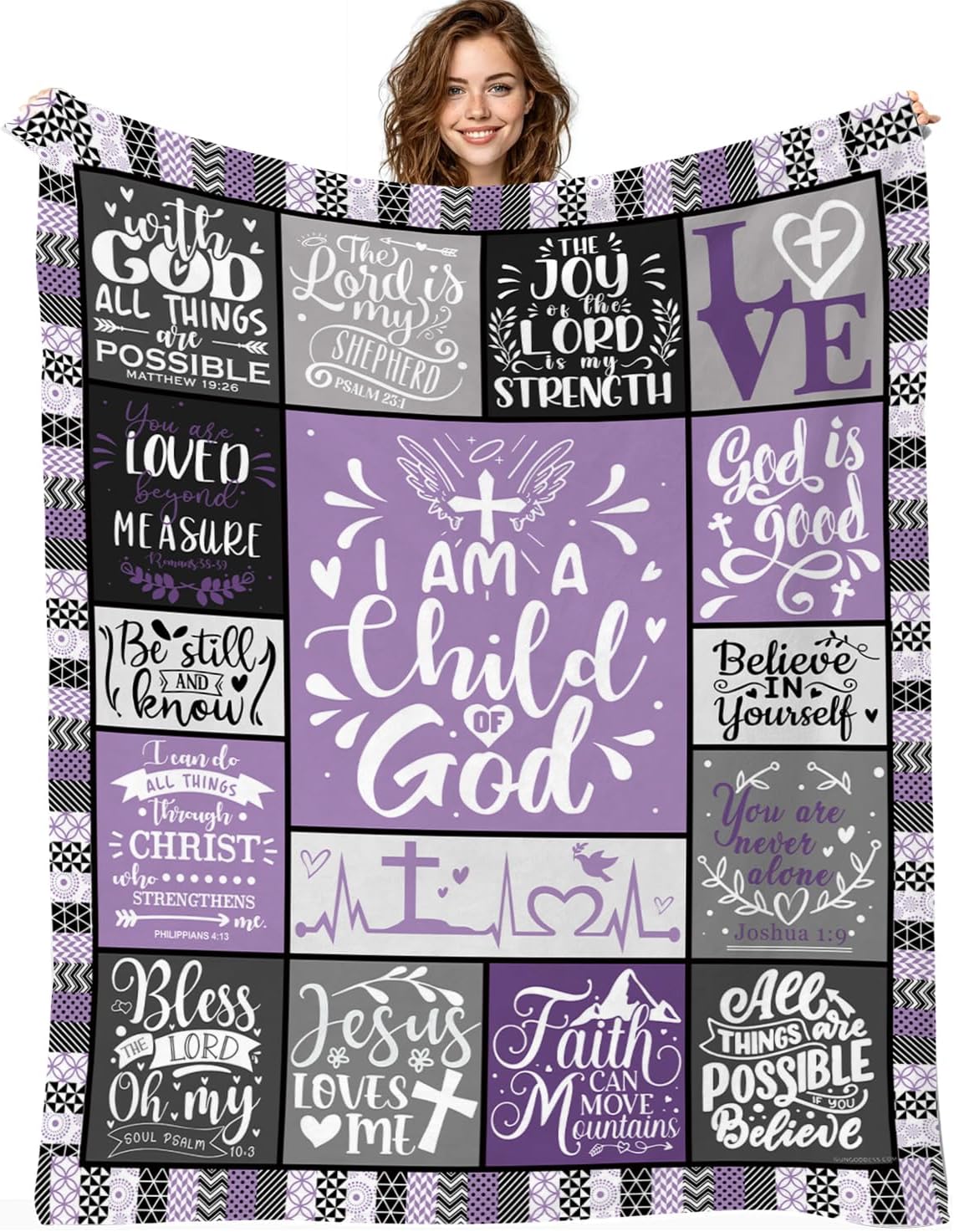 Christian Gifts for Women - Christian Blanket I Am A Child of God (40x50 Inch) - Faith Based Prayer & Baptism Gift for Women, Wife, Sister - Soft Inspirational Throw Blanket（Purple） - Image 2