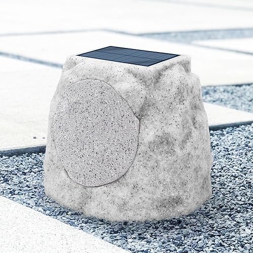 uuffoo Altavoces solares de roca para exteriores, impermeables, carga solar y USB con colores RGB, altavoces Bluetooth Rock para exteriores, para