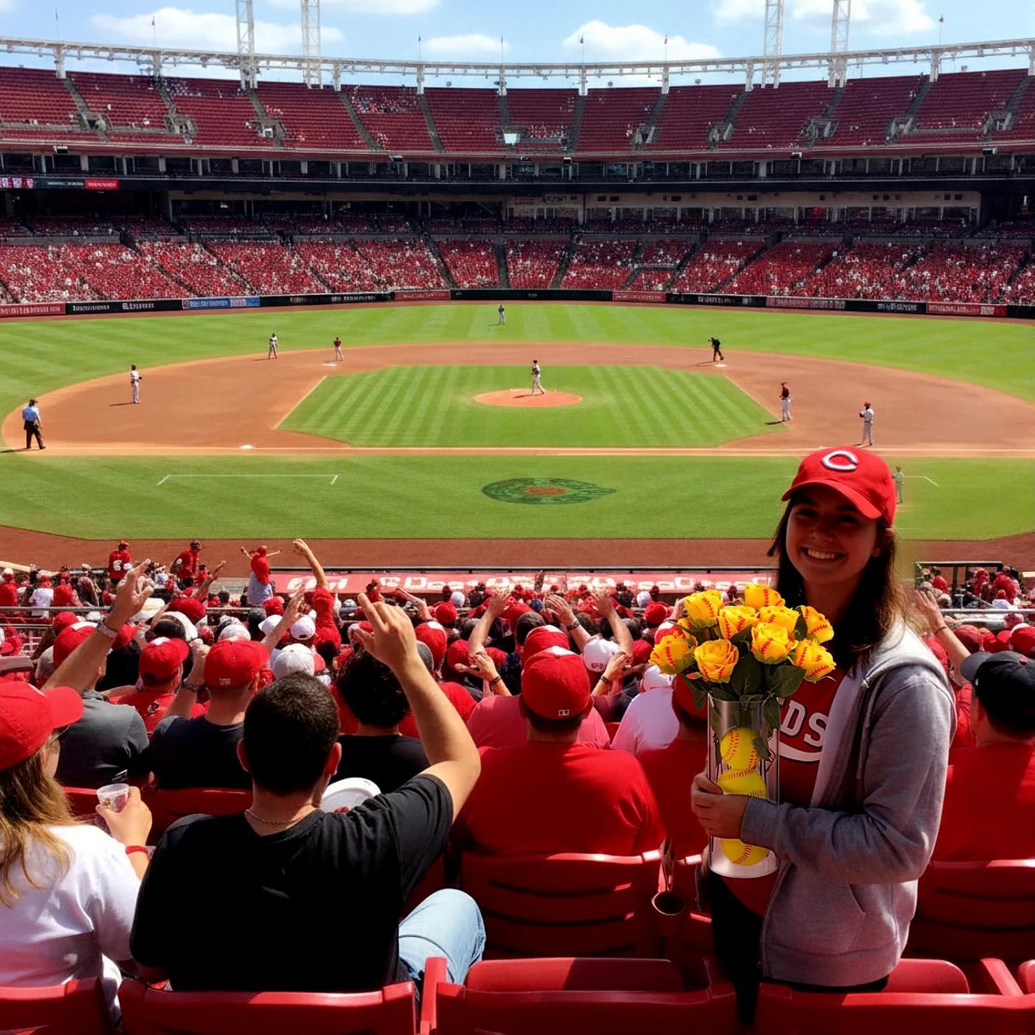 12 Pcs Softball Rose with Leaves Bulk Artificial Fake Roses Decor Sports Flower Gifts for Table Centerpieces Graduation Wedding Gifts Sports Theme Rose Bouquet Party Favors