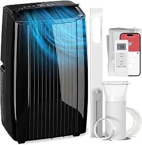 HOMCOM 14000 BTU Portable Air Conditioner, 5-in-1 AC Unit with Cool, Heat, Dehumidifier, Fan, Sleep, WiFi Voice Control, 24H Timer, Child Lock, for Room up to 700 Sq. ft, Black