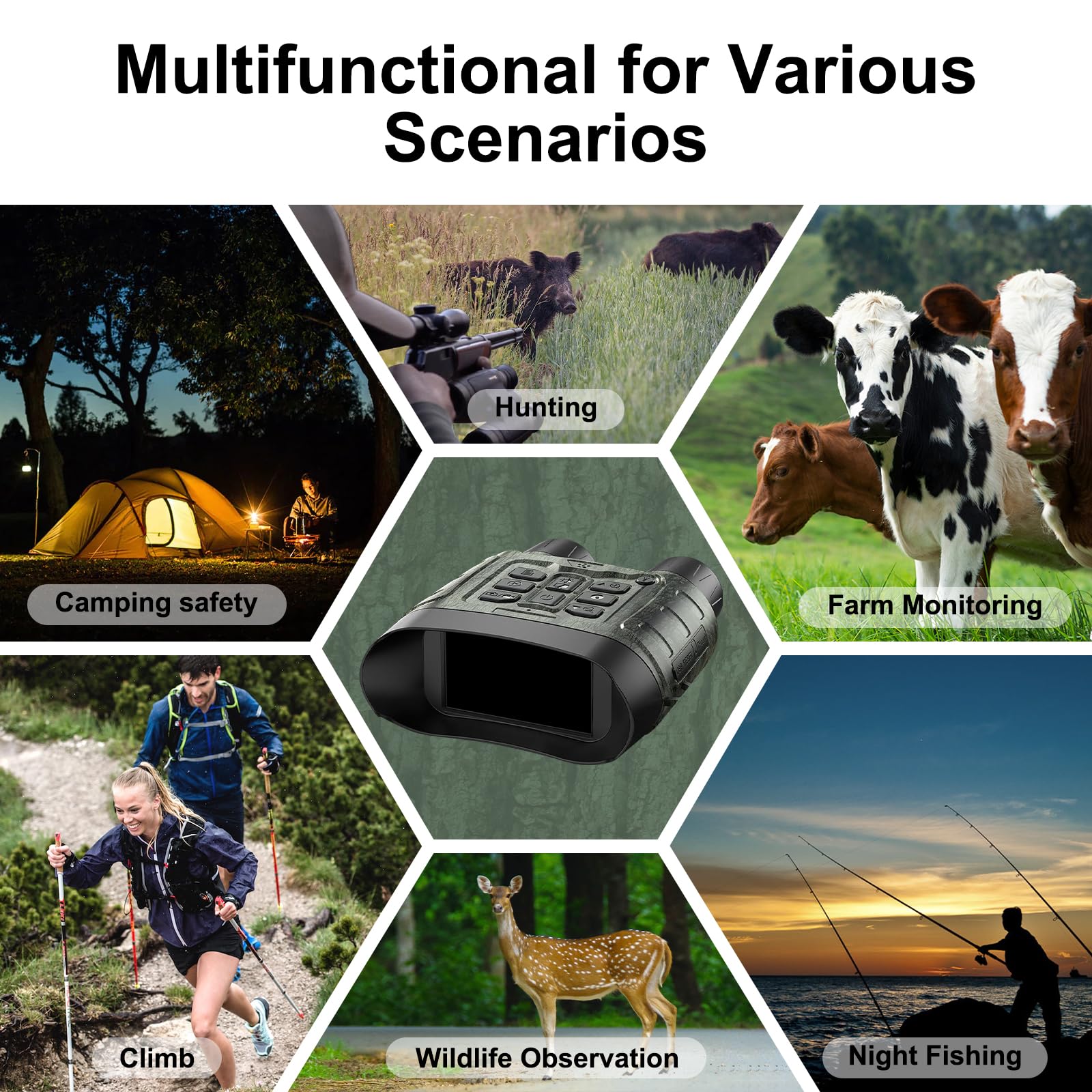 4K 48MP Binocolo Visione Notturna, 5000 mAh, Zoom 8X, Portata 400 m, Include Scheda da 64 GB, Schermo da 3" Binocolo Visione Notturna per Campeggio, Caccia e Sicurezza