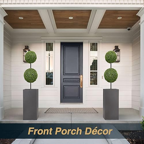 Miniatura 2 de Maceta metálica pesada para exterioresinteriores, rectangular, 14 pulgadas de largo x 14 pulgadas de ancho x 30 pulgadas de alto, 35 librasPC, gris