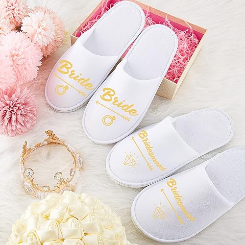 Miniatura 4 de Juego de 7 pantuflas desechables para boda, dama de honor, para novia, hotel, despedida de soltera, spa, para regalos, decoración de fiestas, Blanco