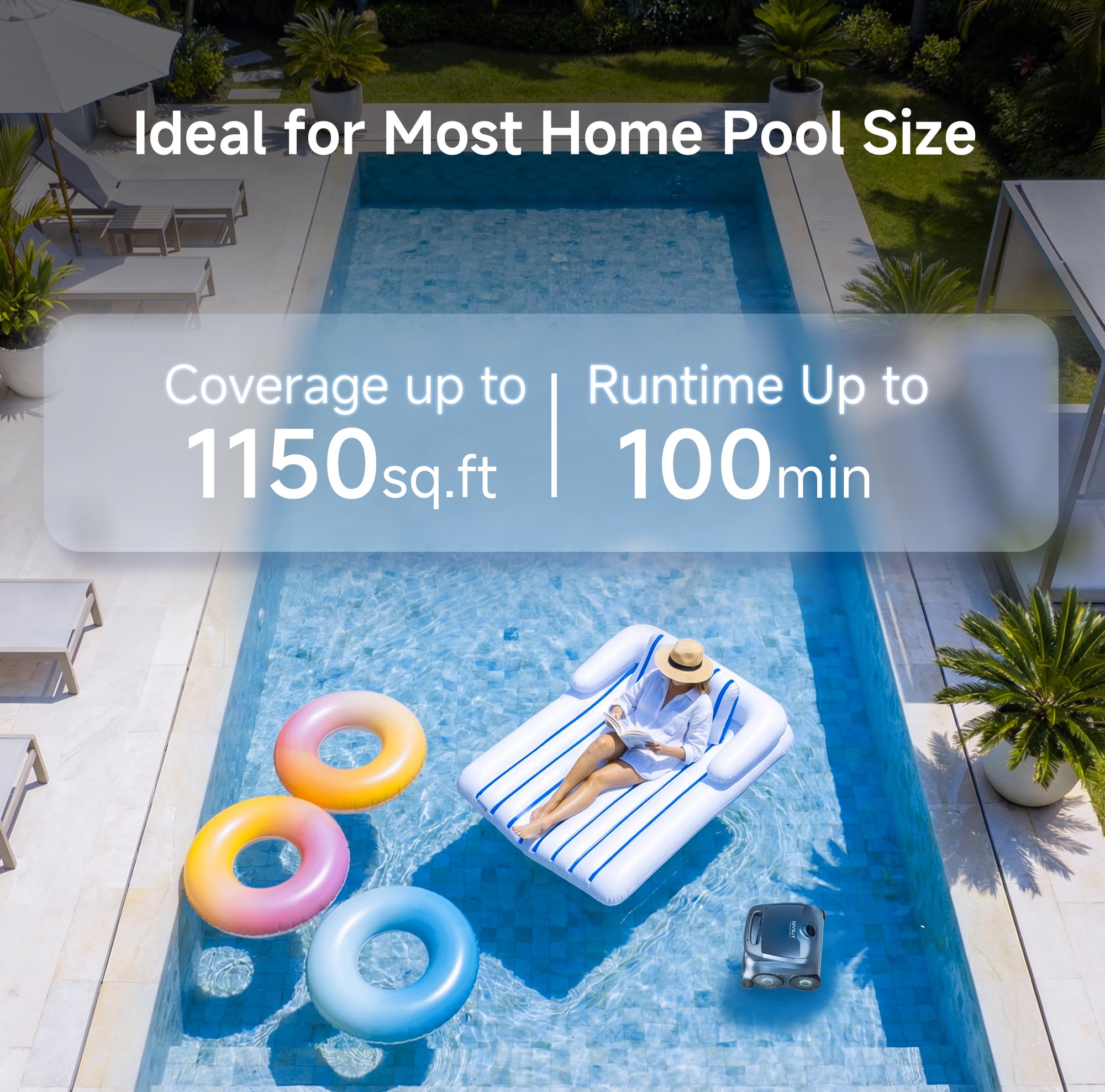 WYBOT B1 Robot de Piscina inalámbrico para Piscinas pequeñas, Robot de Limpieza Inteligente Ligero con Control de aplicación, Cubierta de Pared y Suelo, Dos cepillos Laterales, Gris-Verde
