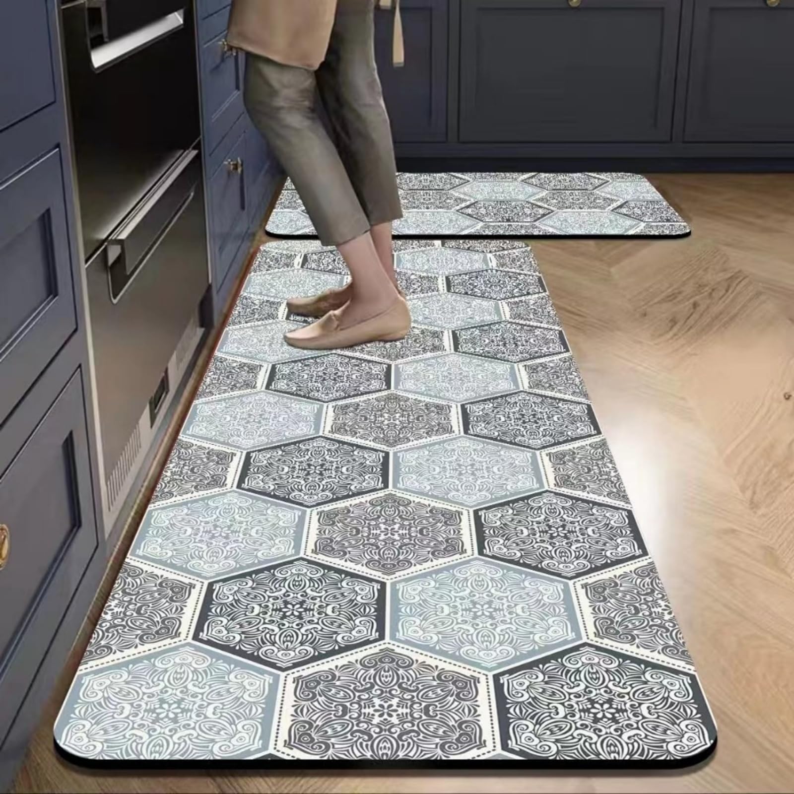 Tapis de cuisine devant évier gris blanc 40x60 cm imperméable et lavable