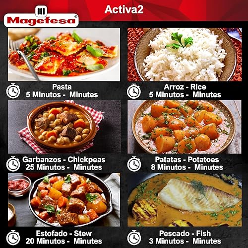 Miniatura 7 de Magefesa Activa2 - Olla a presión de acero inoxidable de 5.3 cuartos de galón, 2 programas de cocción, funciona en todas las estufas, mango rojo
