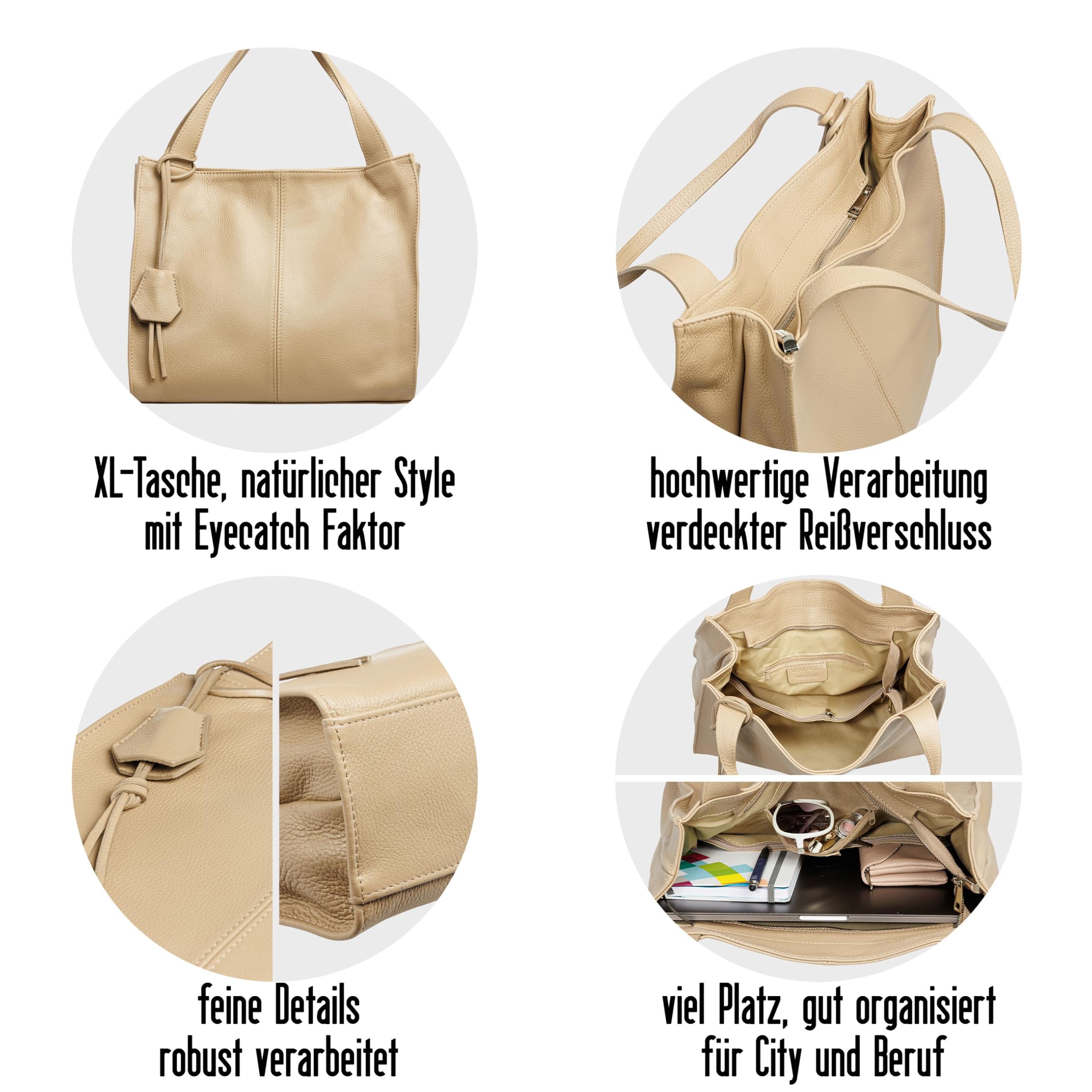 Caspar Große Damen Leder Schultertasche XL Shopper mit praktischer Innenaufteilung - PREMIUM LINE - Modell No.832 - Made in Italy