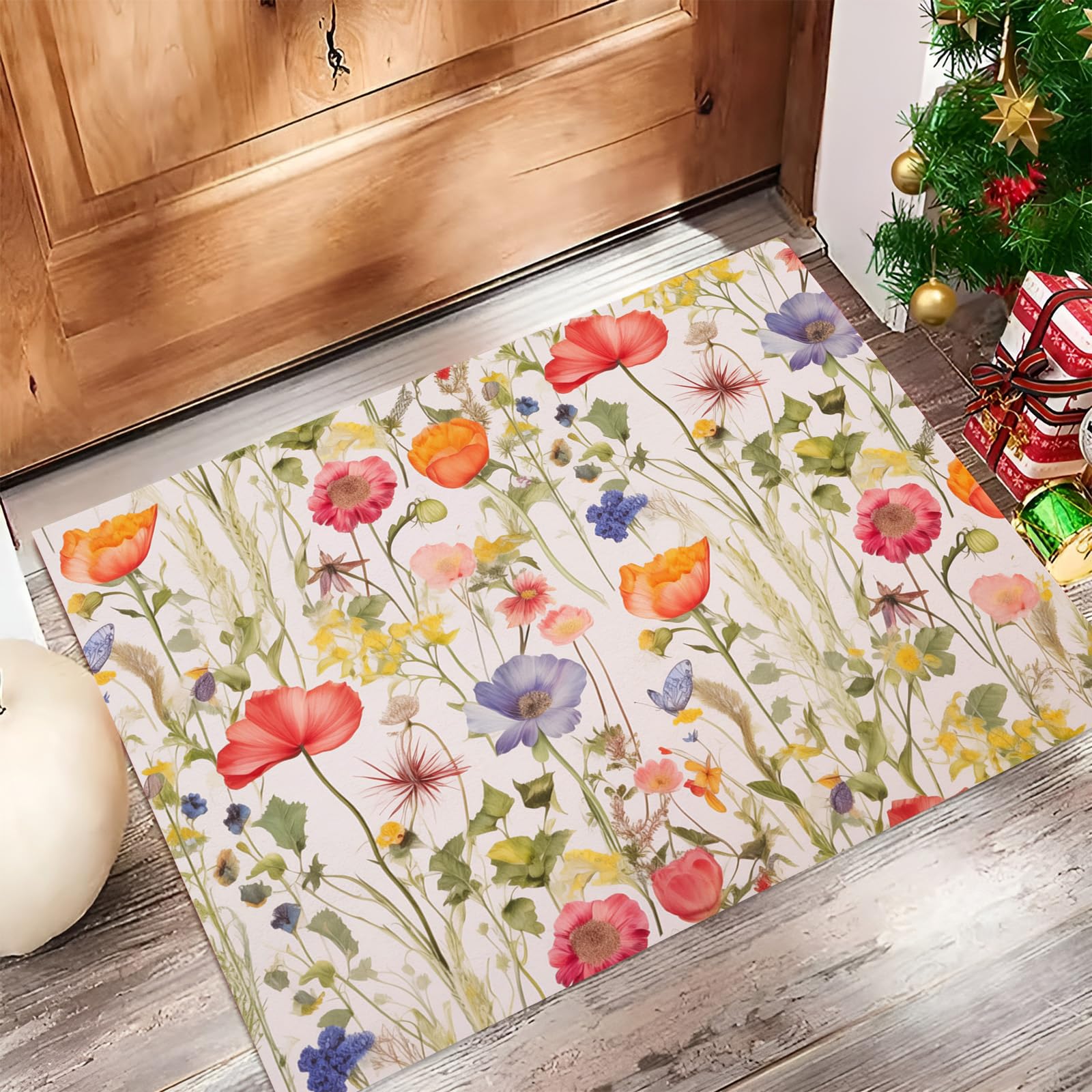 Paillasson extérieur entrée 80x120cm nature fleurs beige