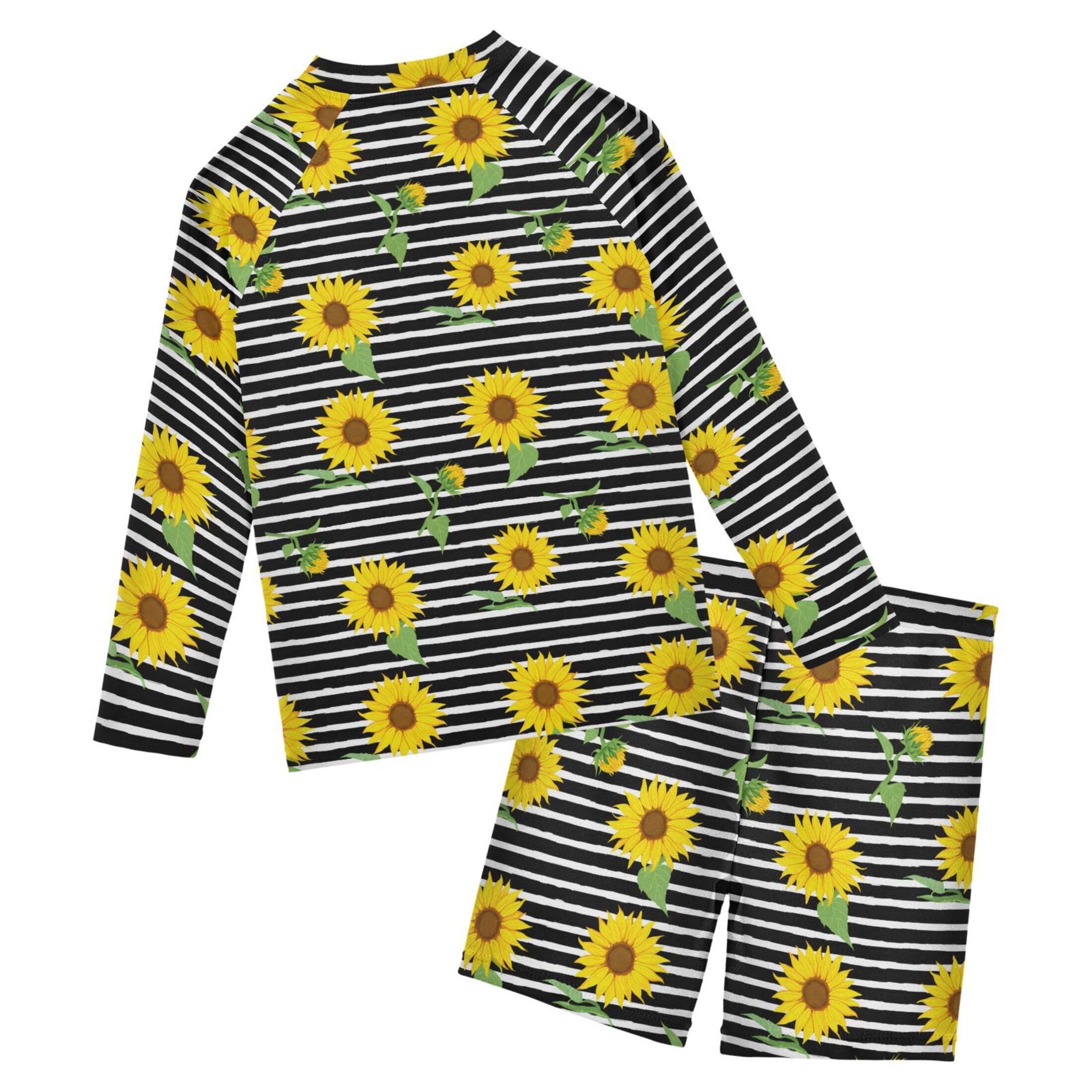 Sunflower Flower Stripe Toddler and Baby Boys' 2-Piece Swimsuit Trunk, Long Sleeve Rashguard Bathing Suit B0404519