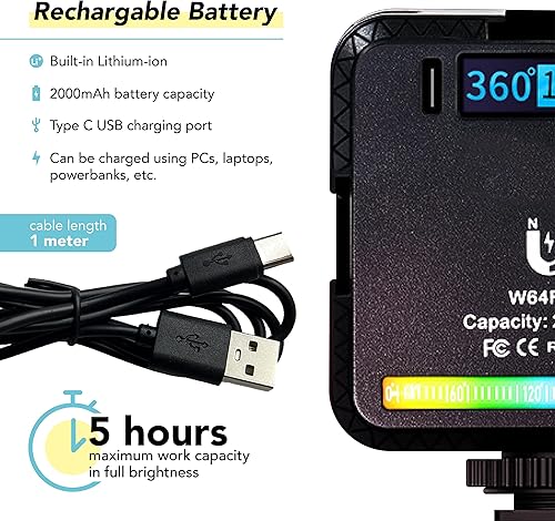 Miniatura 4 de Foto&Tech Panel de luz de video LED RGB 73 completo, luz de cámara mini con diseño de atracción magnética y soporte de zapata fría, panel de luz de